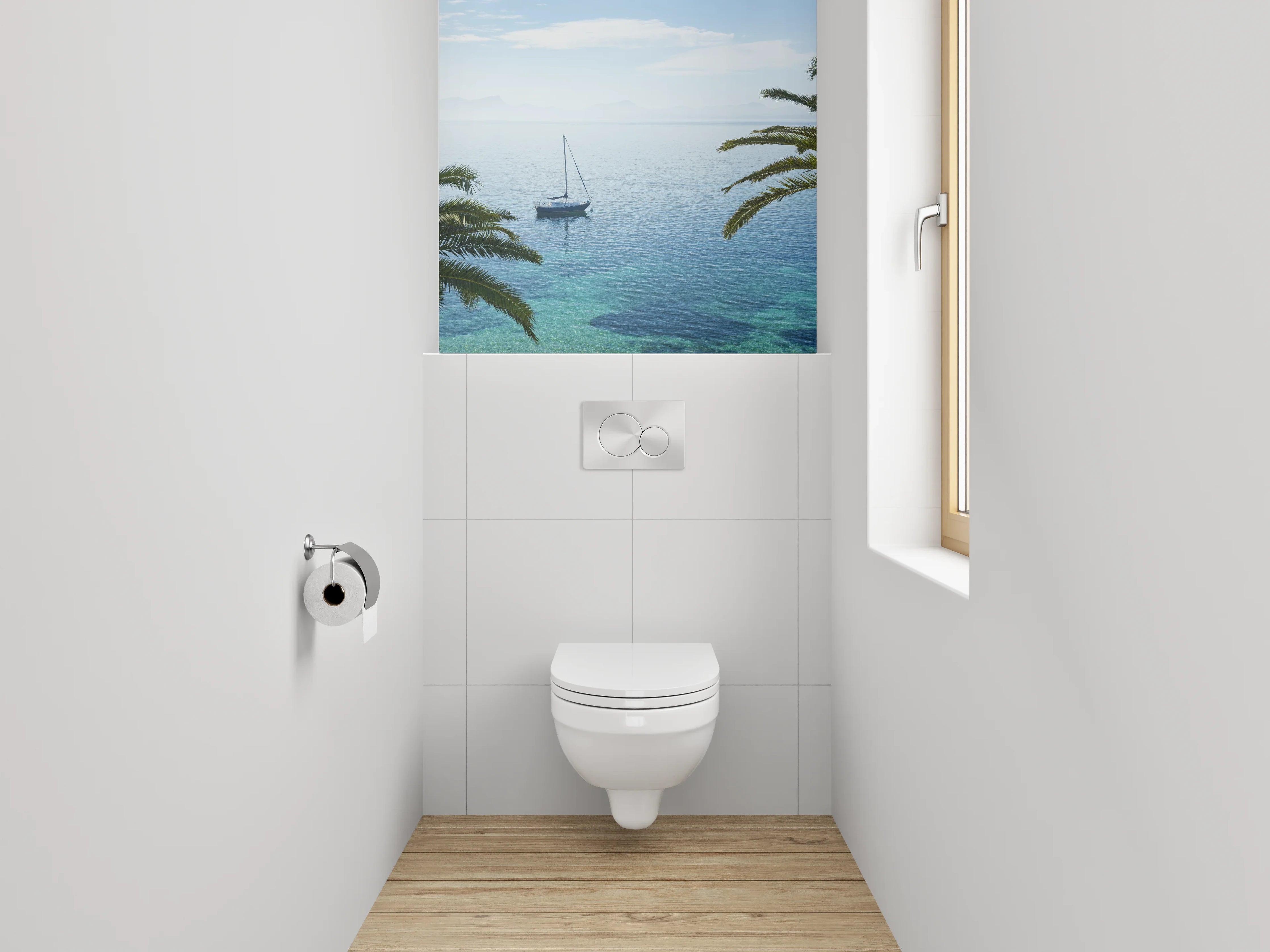 WC-Rückwand - Segelboot auf ruhigem Meer