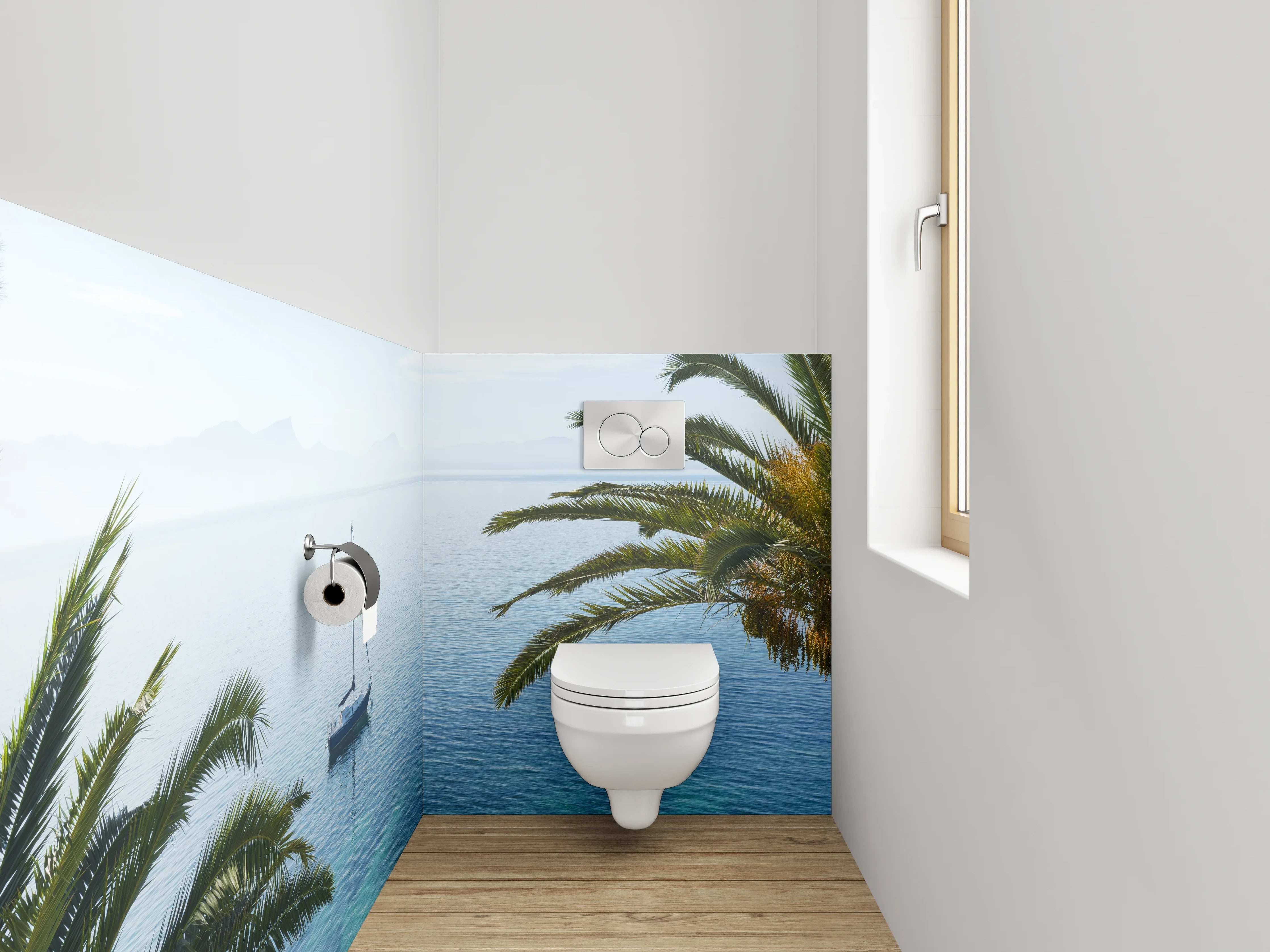 WC-Rückwand - Segelboot auf ruhigem Meer