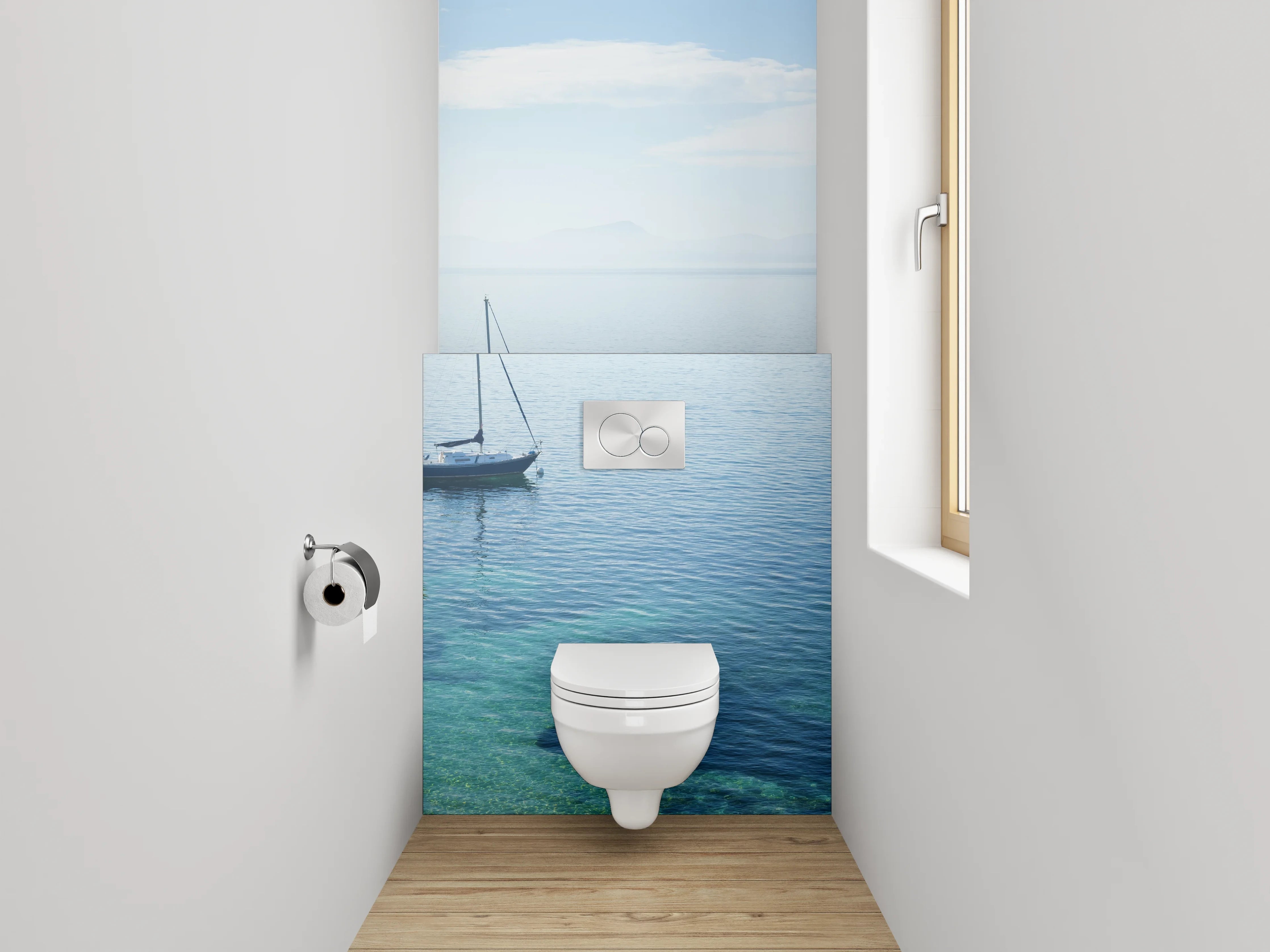 WC-Rückwand - Segelboot auf ruhigem Meer