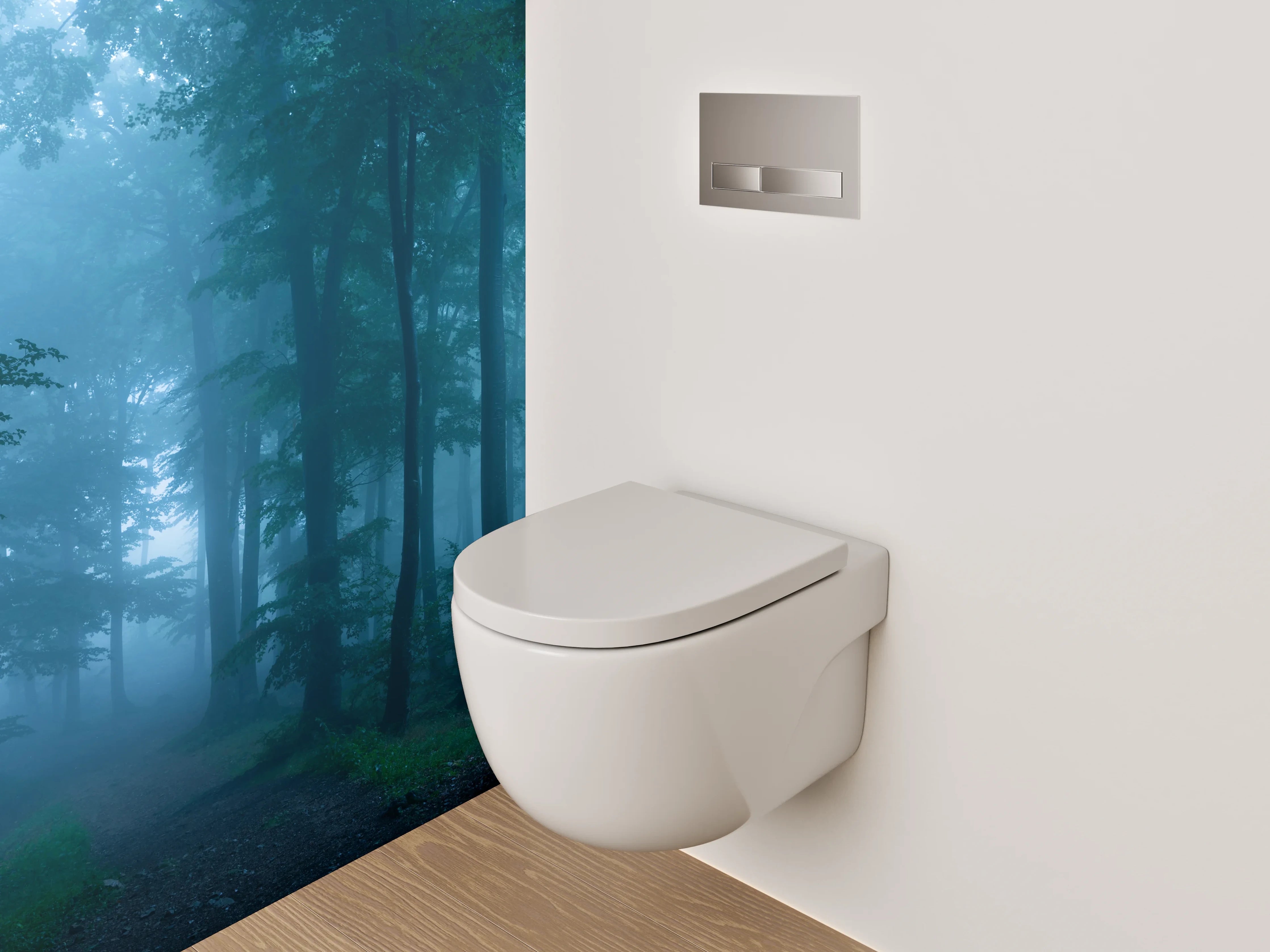 WC-Rückwand - Silbergraue Nebelschleier im Zauberwald