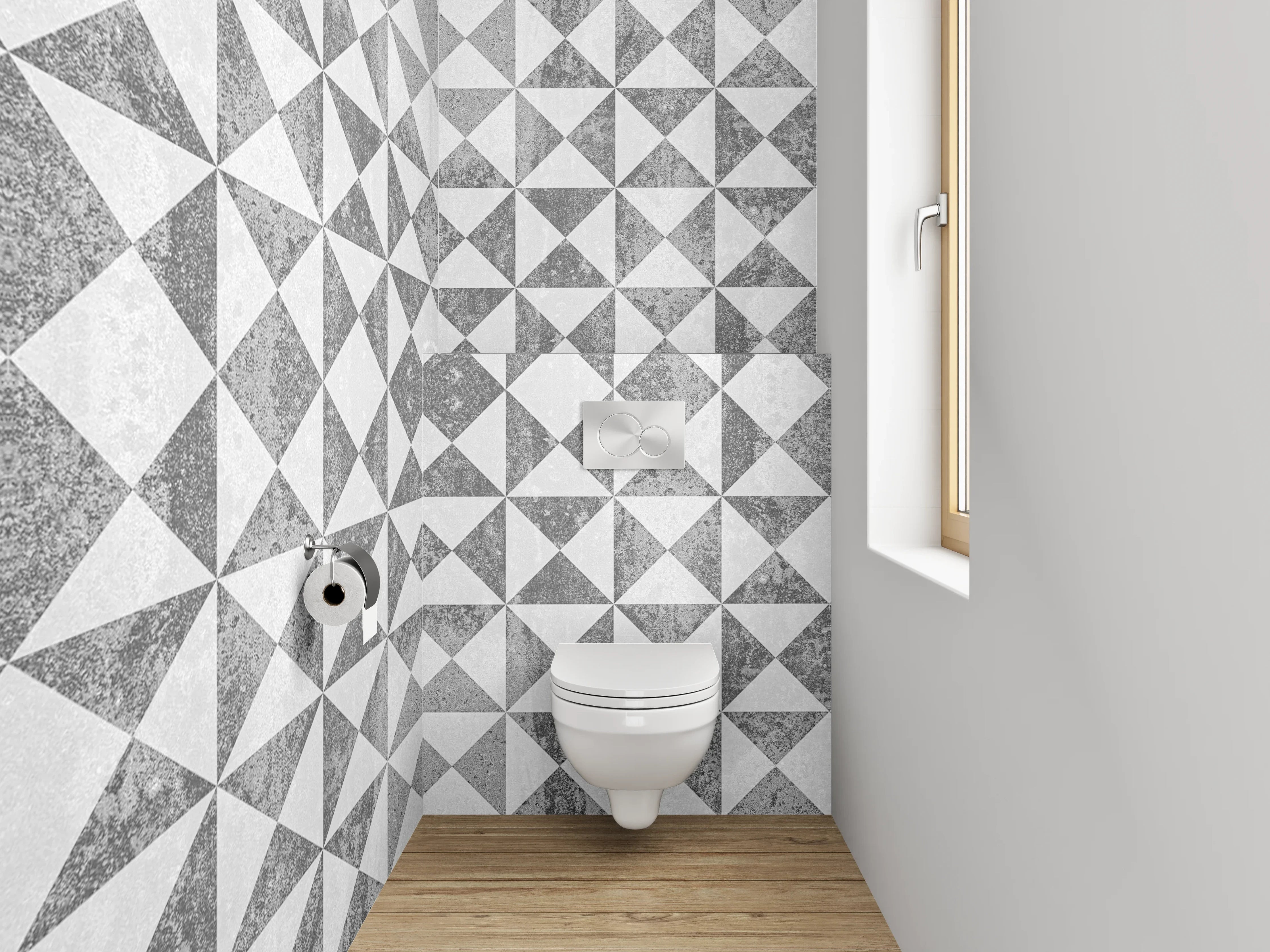 WC-Rückwand - Silbergraue Ornamente auf weißem Grund