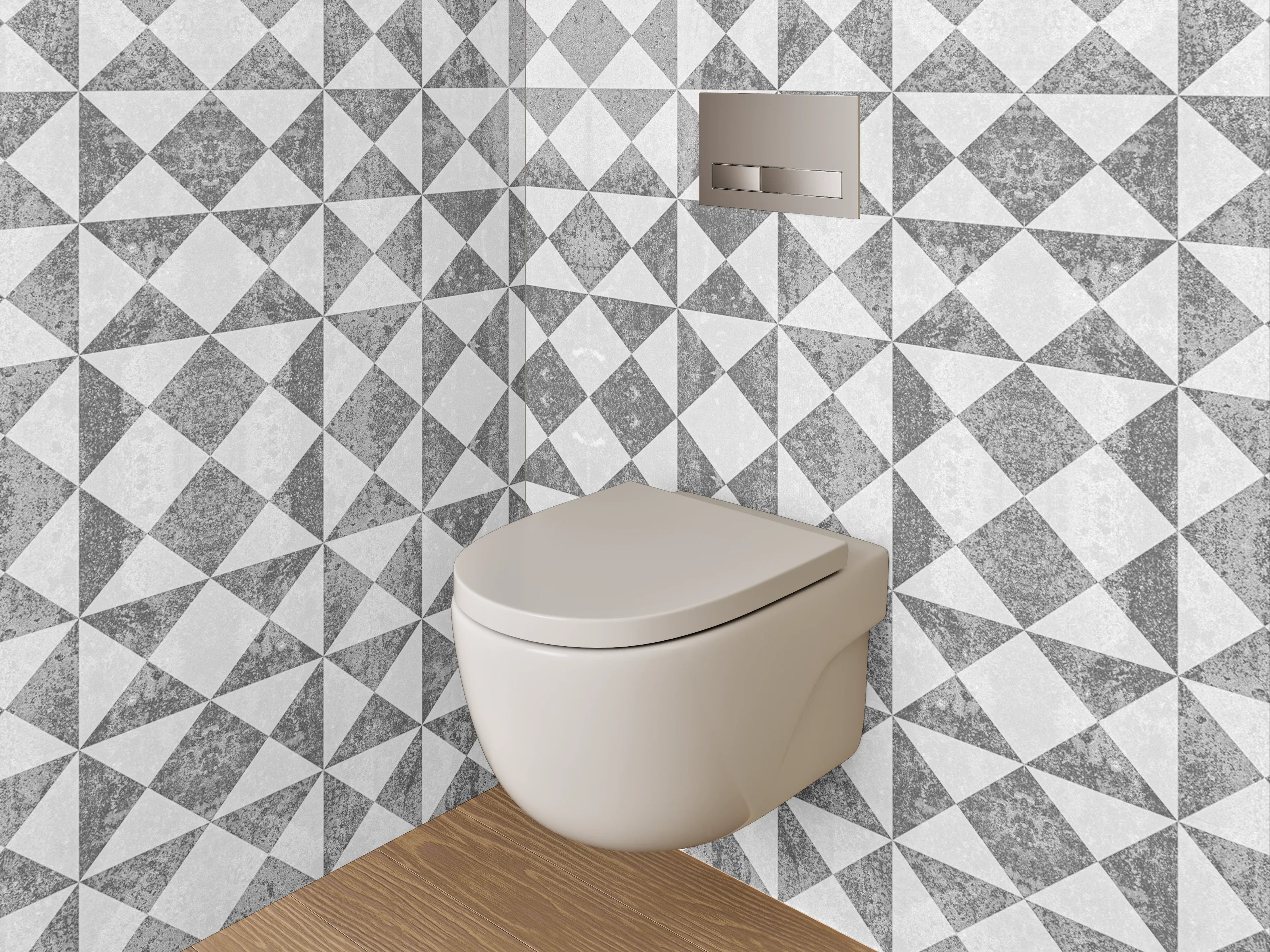 WC-Rückwand - Silbergraue Ornamente auf weißem Grund