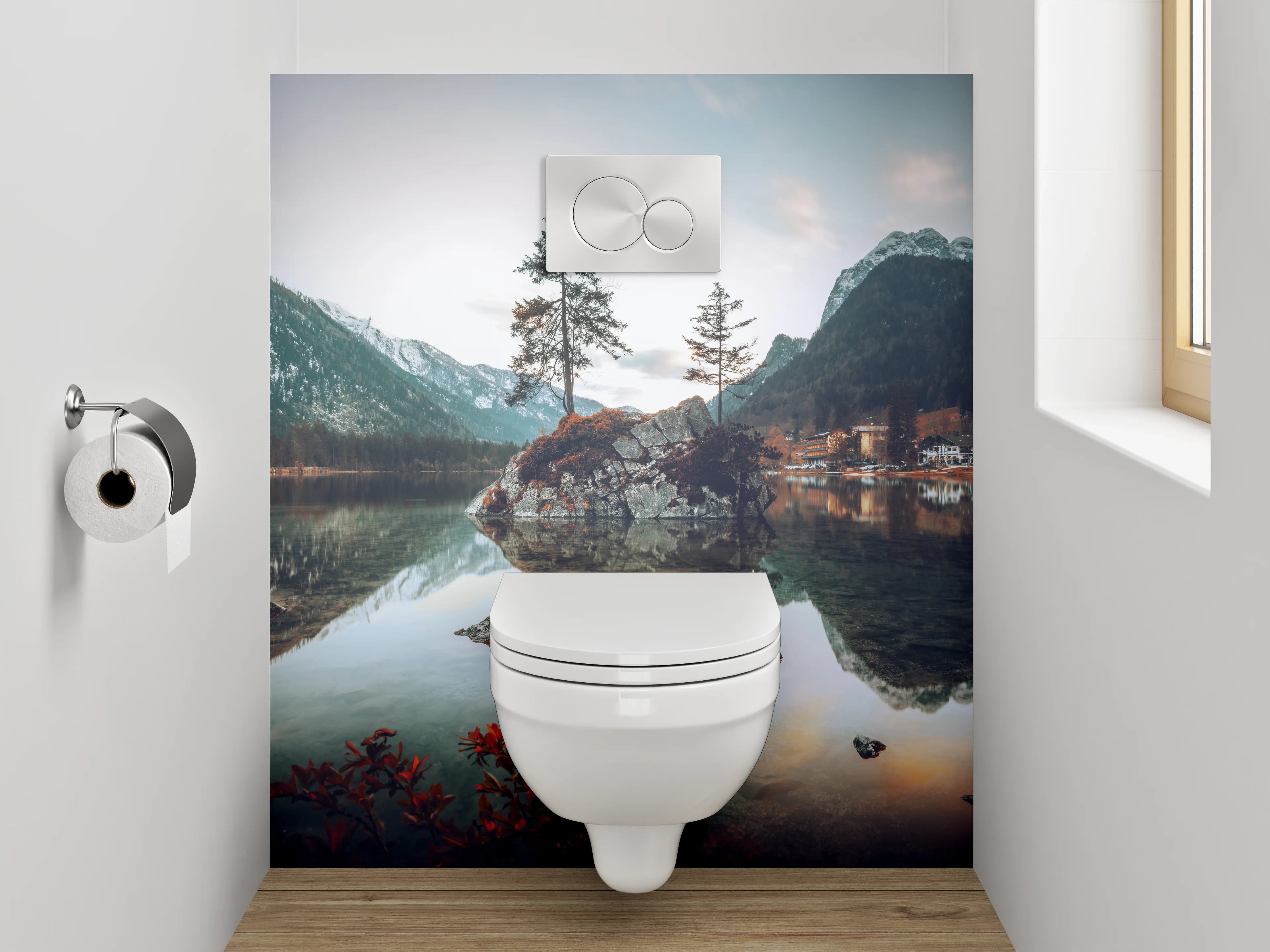 WC-Rückwand - Silbergraue Stille am Seeufer