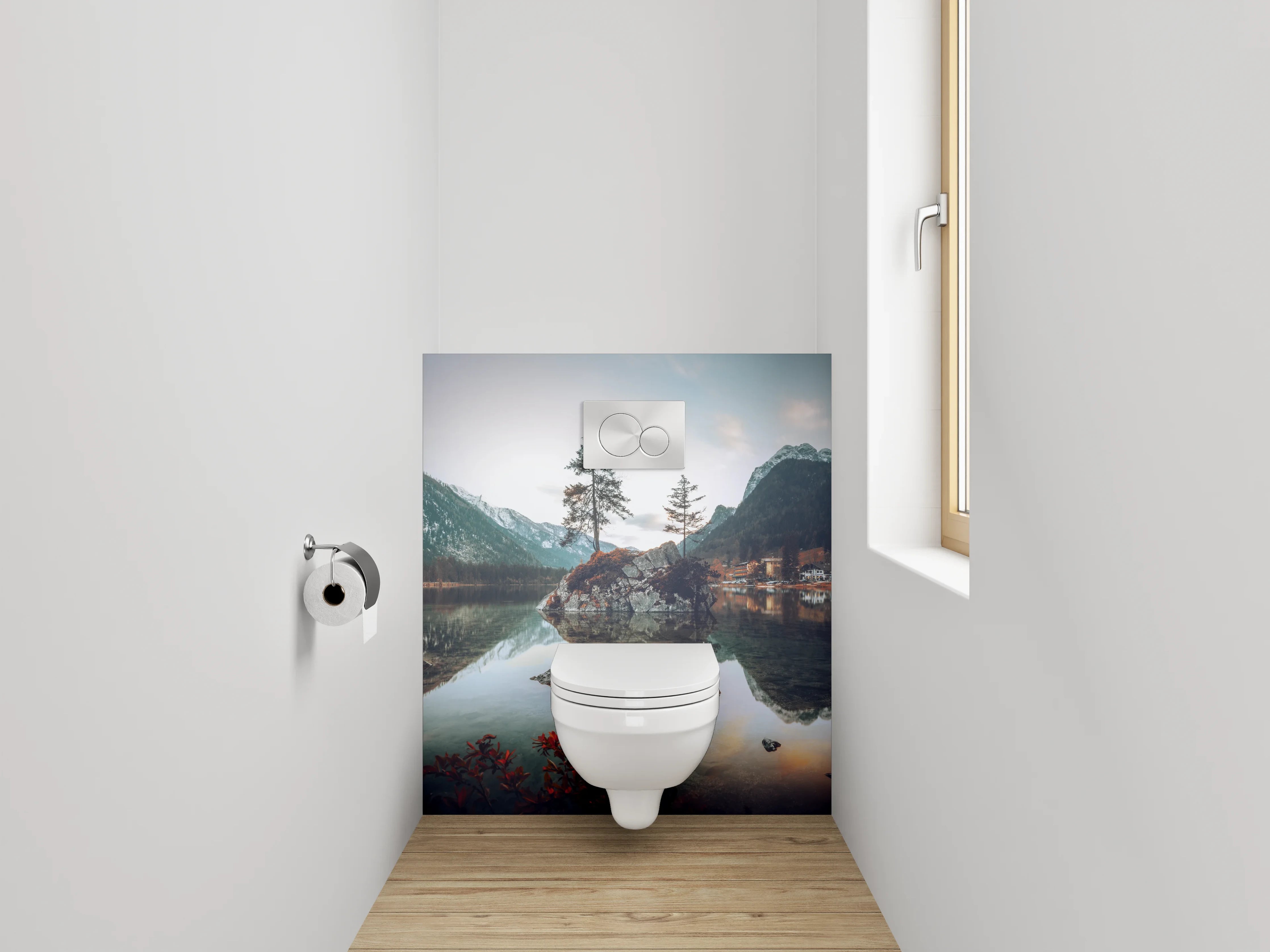 WC-Rückwand - Silbergraue Stille am Seeufer