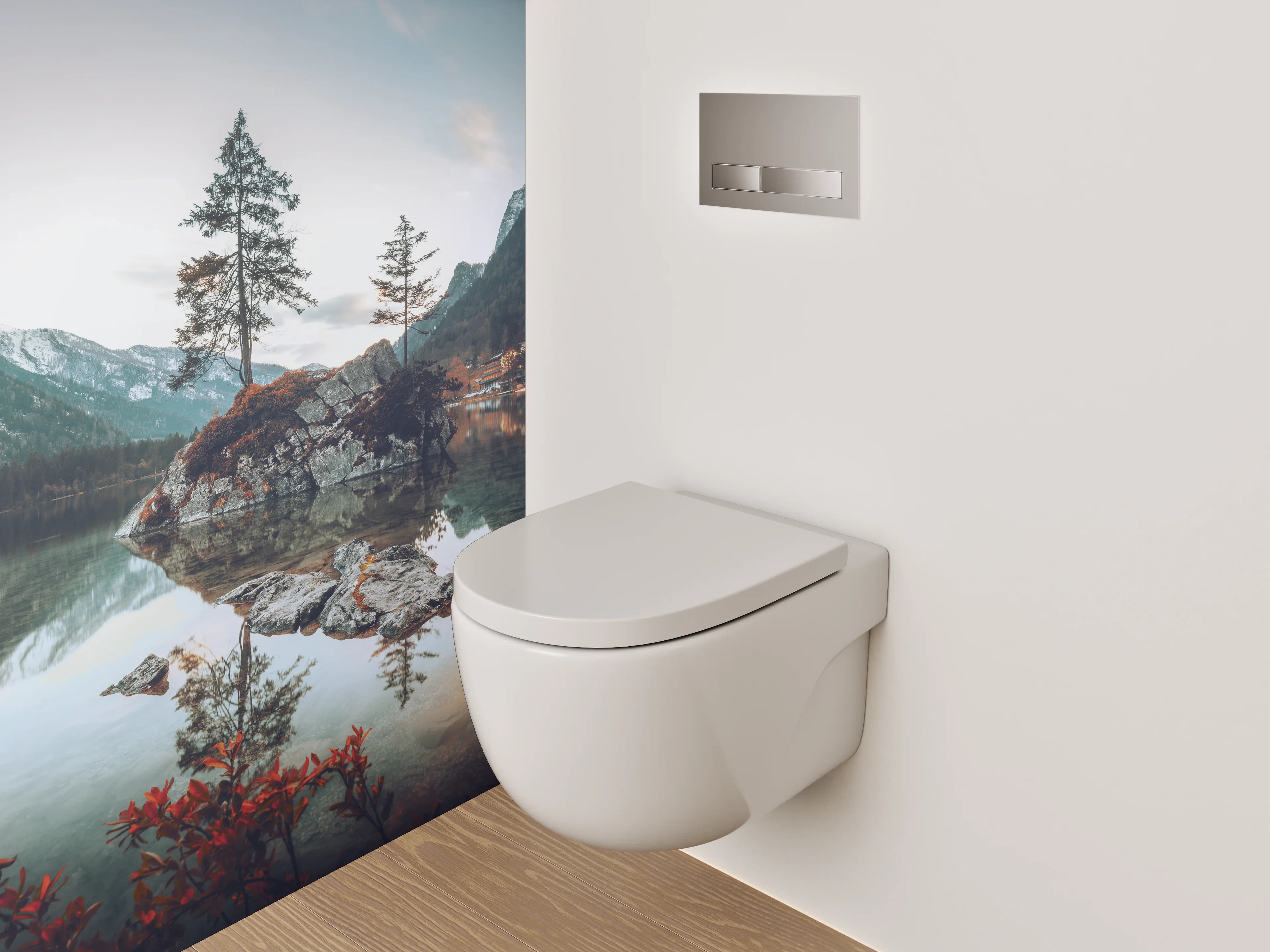 WC-Rückwand - Silbergraue Stille am Seeufer