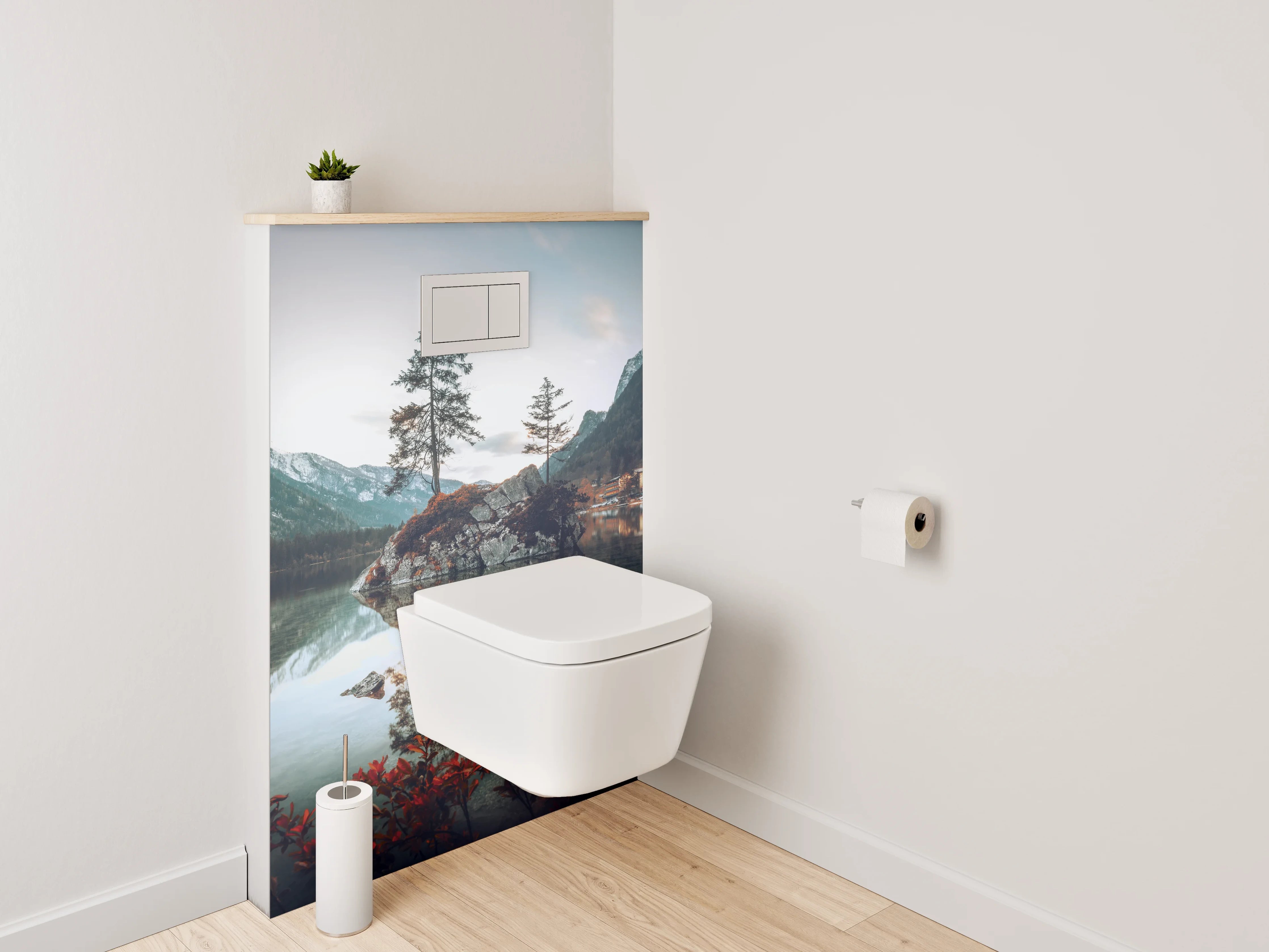 WC-Rückwand - Silbergraue Stille am Seeufer