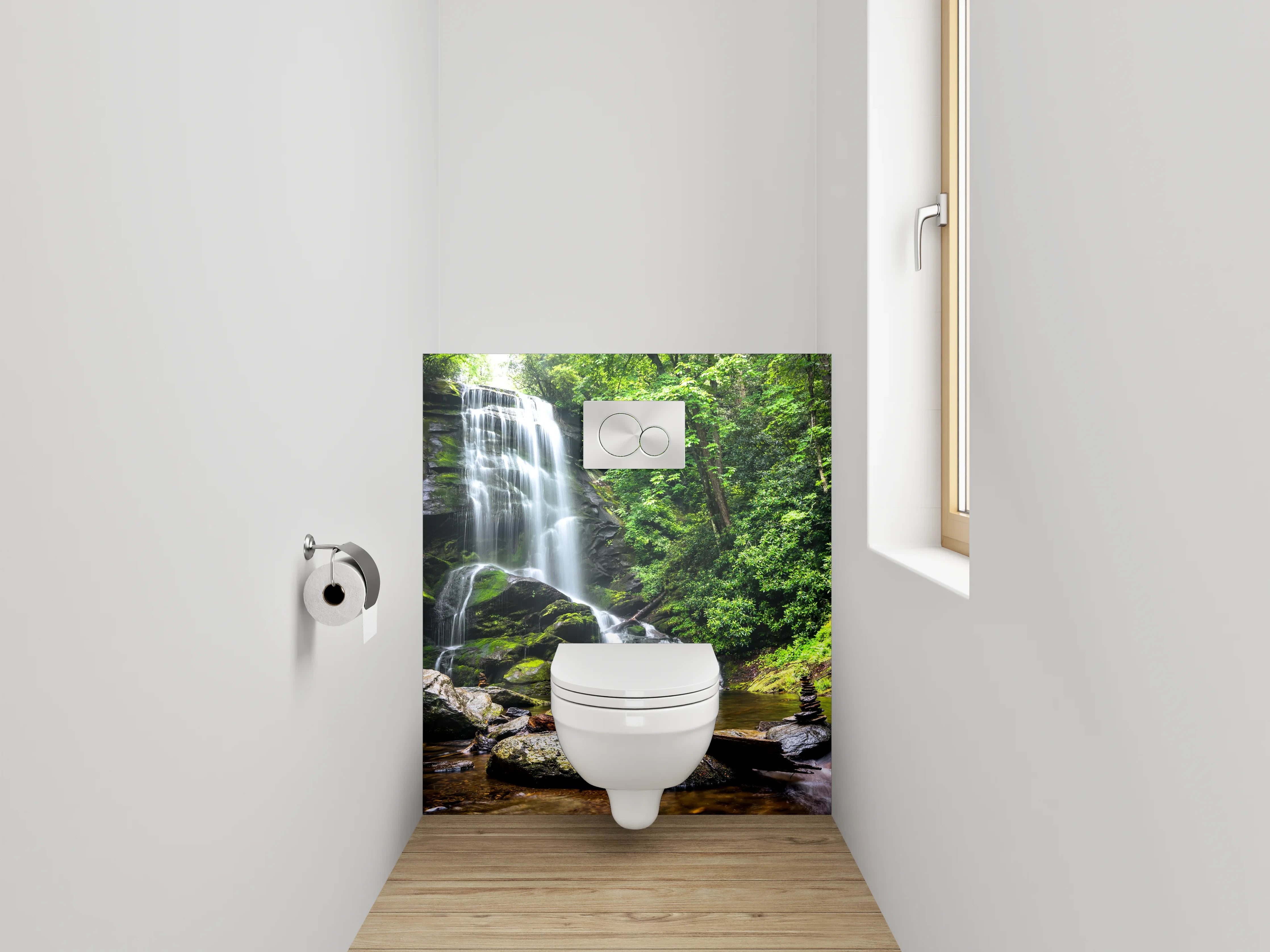 WC-Rückwand - Silbergrauer Bach im smaragdgrünen Forst