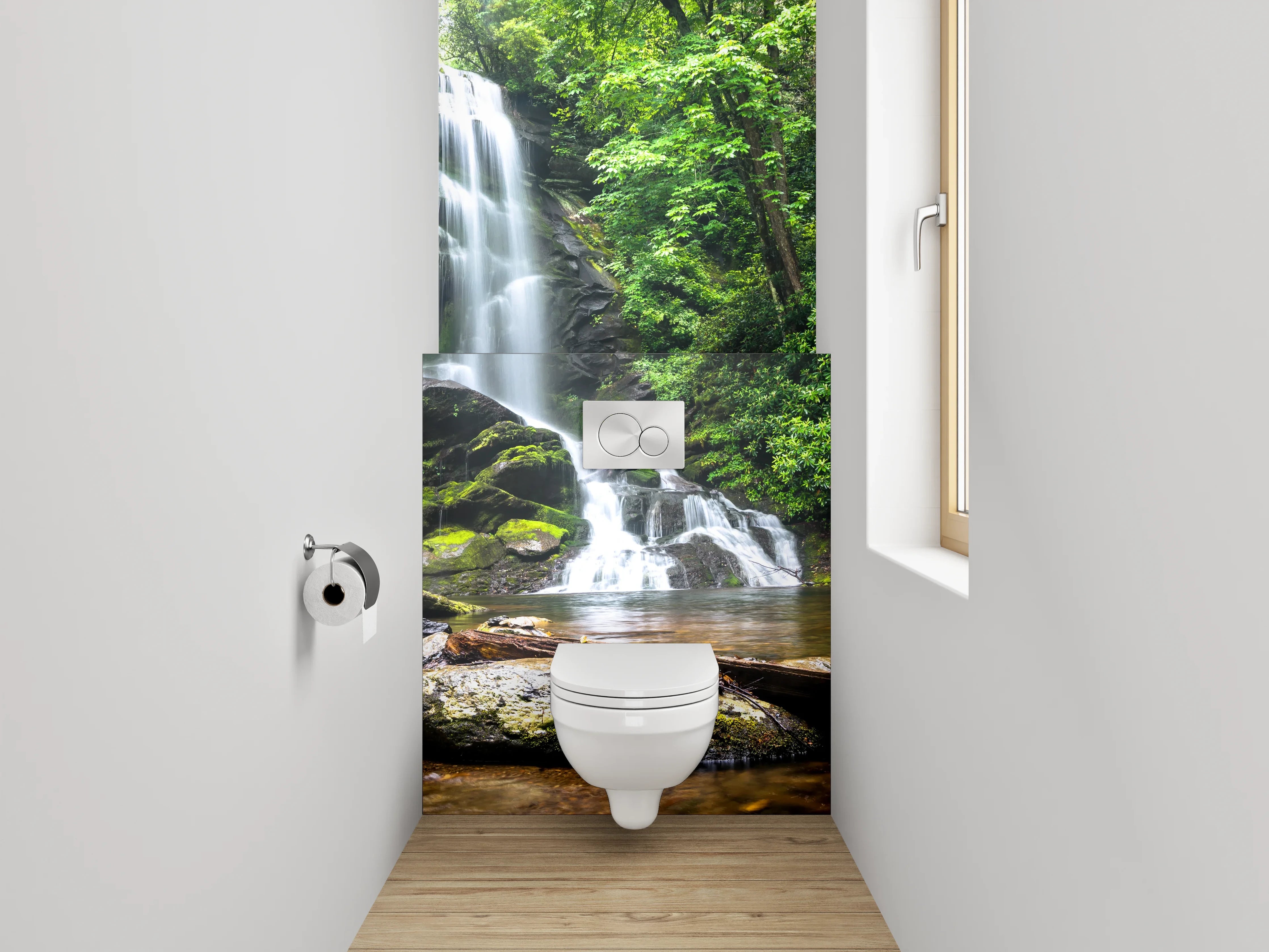WC-Rückwand - Silbergrauer Bach im smaragdgrünen Forst