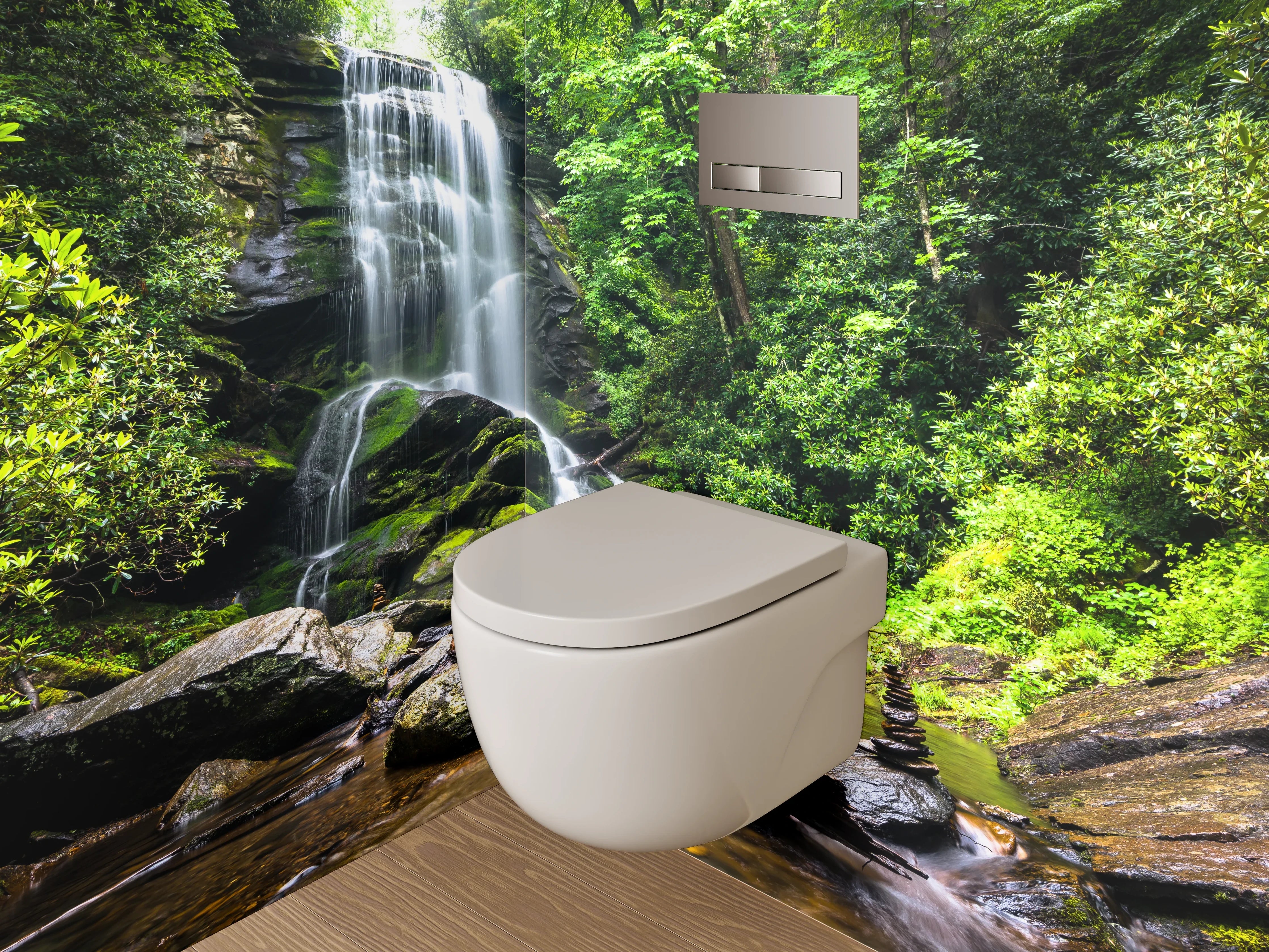 WC-Rückwand - Silbergrauer Bach im smaragdgrünen Forst