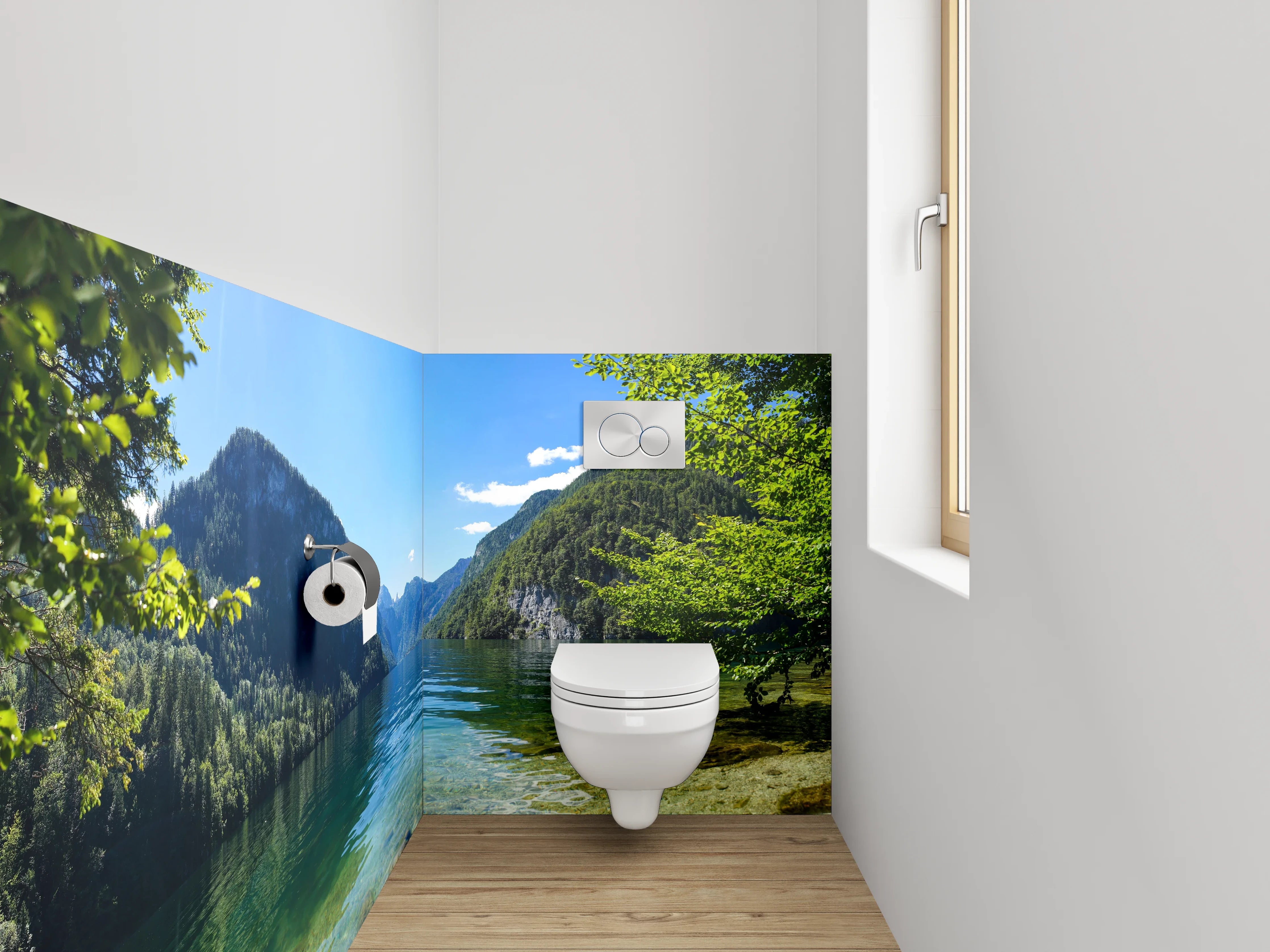 WC-Rückwand - Silbergraues Alpenglitzern im Morgenlicht