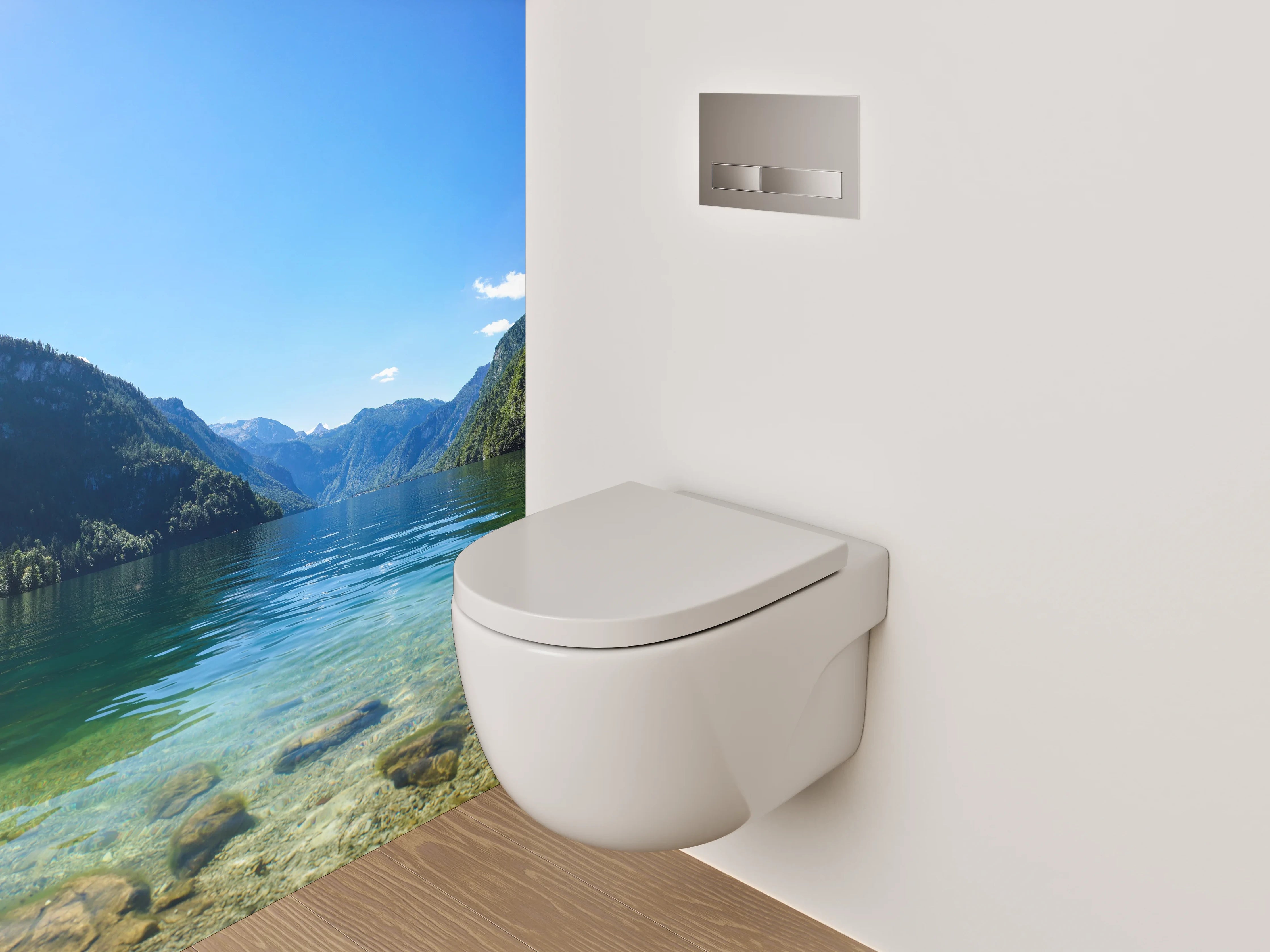 WC-Rückwand - Silbergraues Alpenglitzern im Morgenlicht