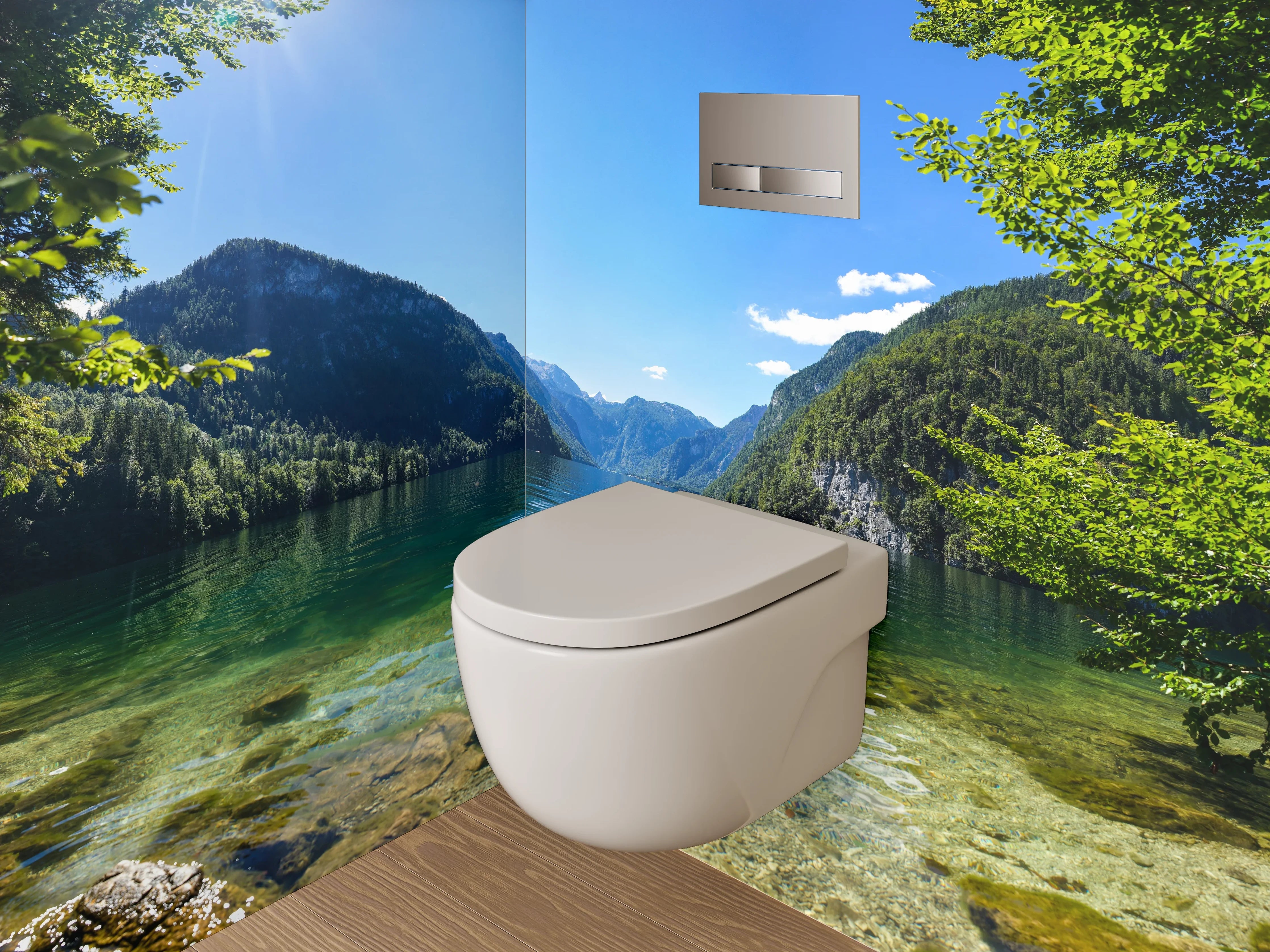 WC-Rückwand - Silbergraues Alpenglitzern im Morgenlicht