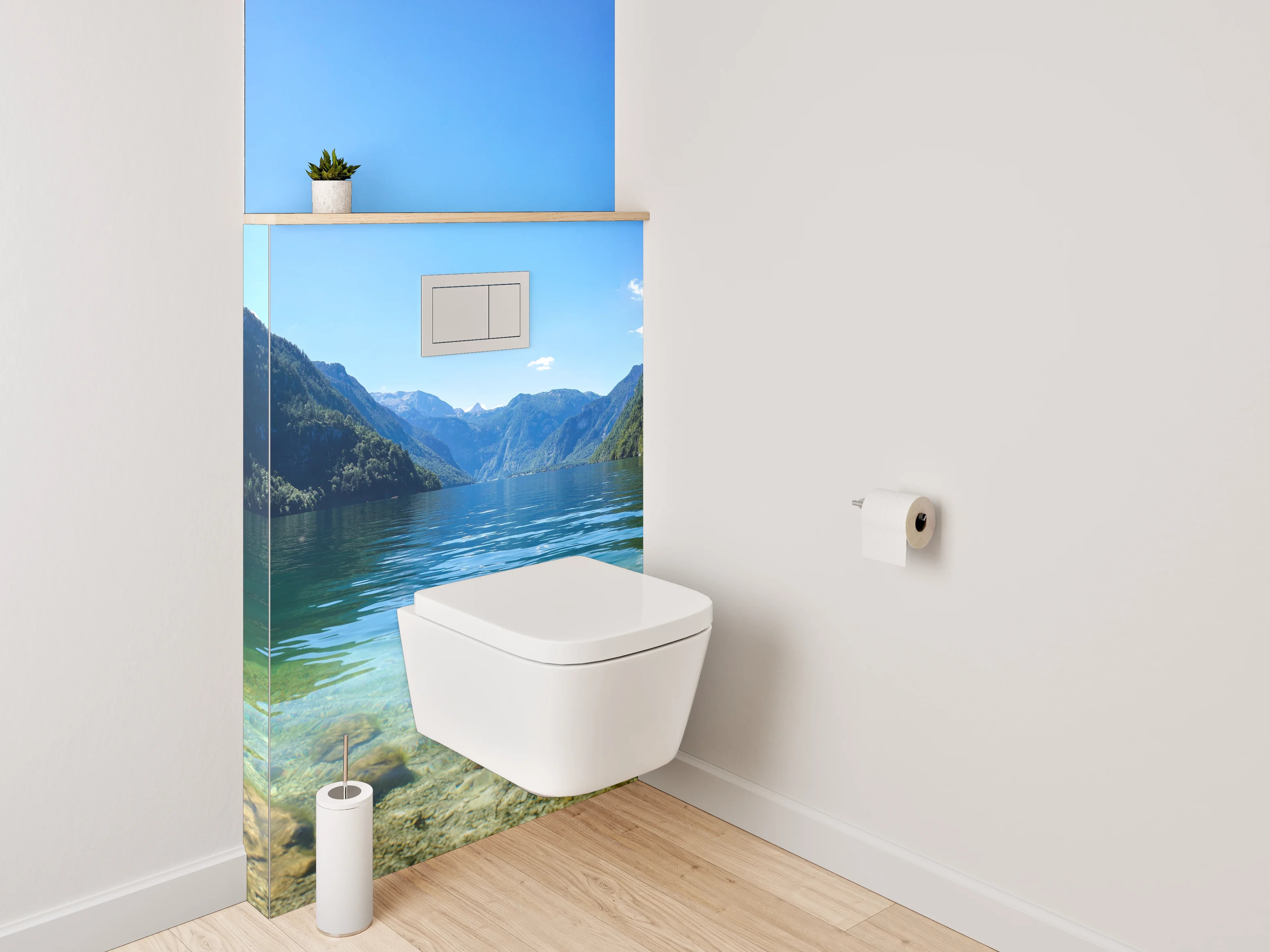 WC-Rückwand - Silbergraues Alpenglitzern im Morgenlicht