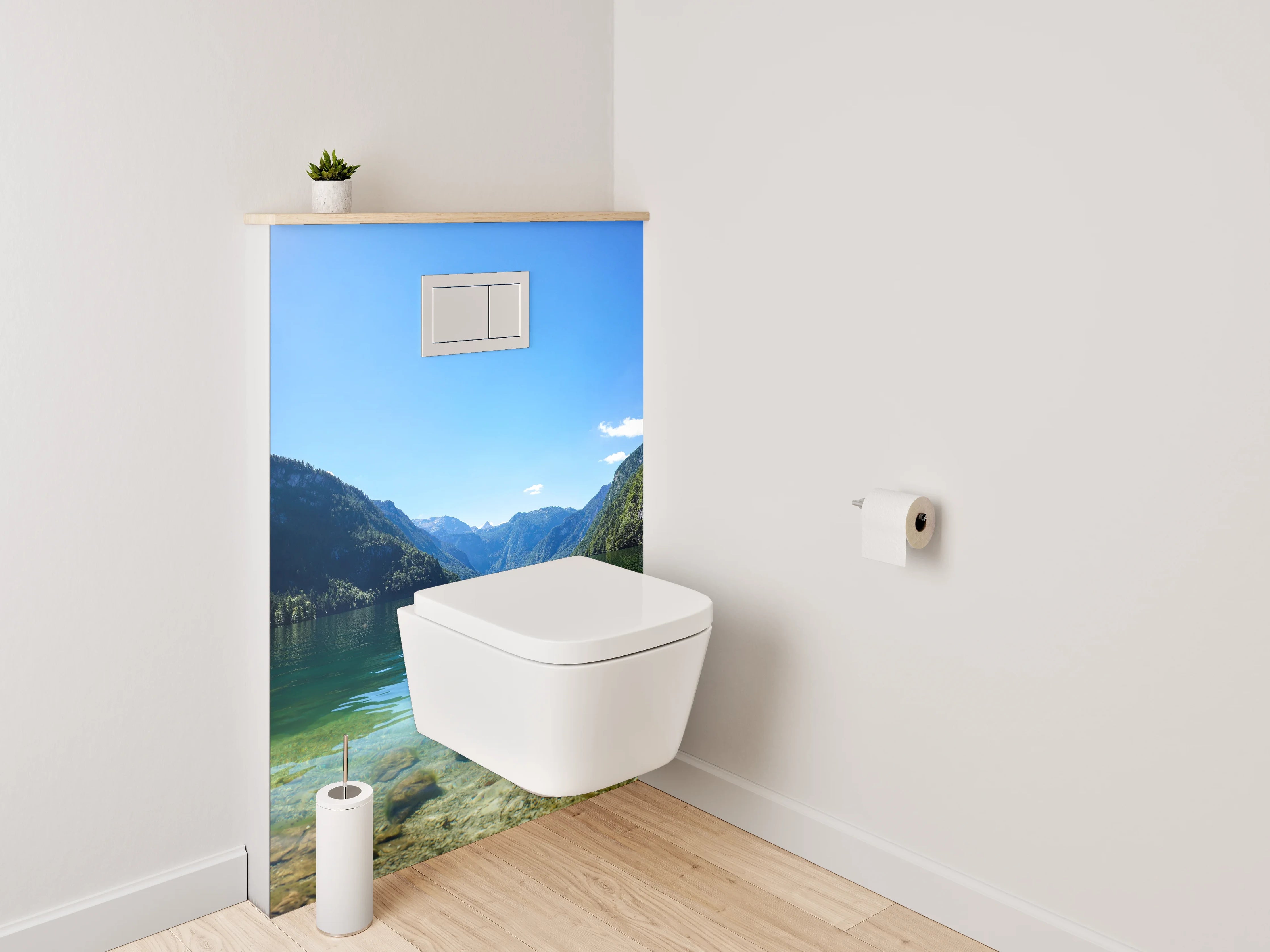 WC-Rückwand - Silbergraues Alpenglitzern im Morgenlicht