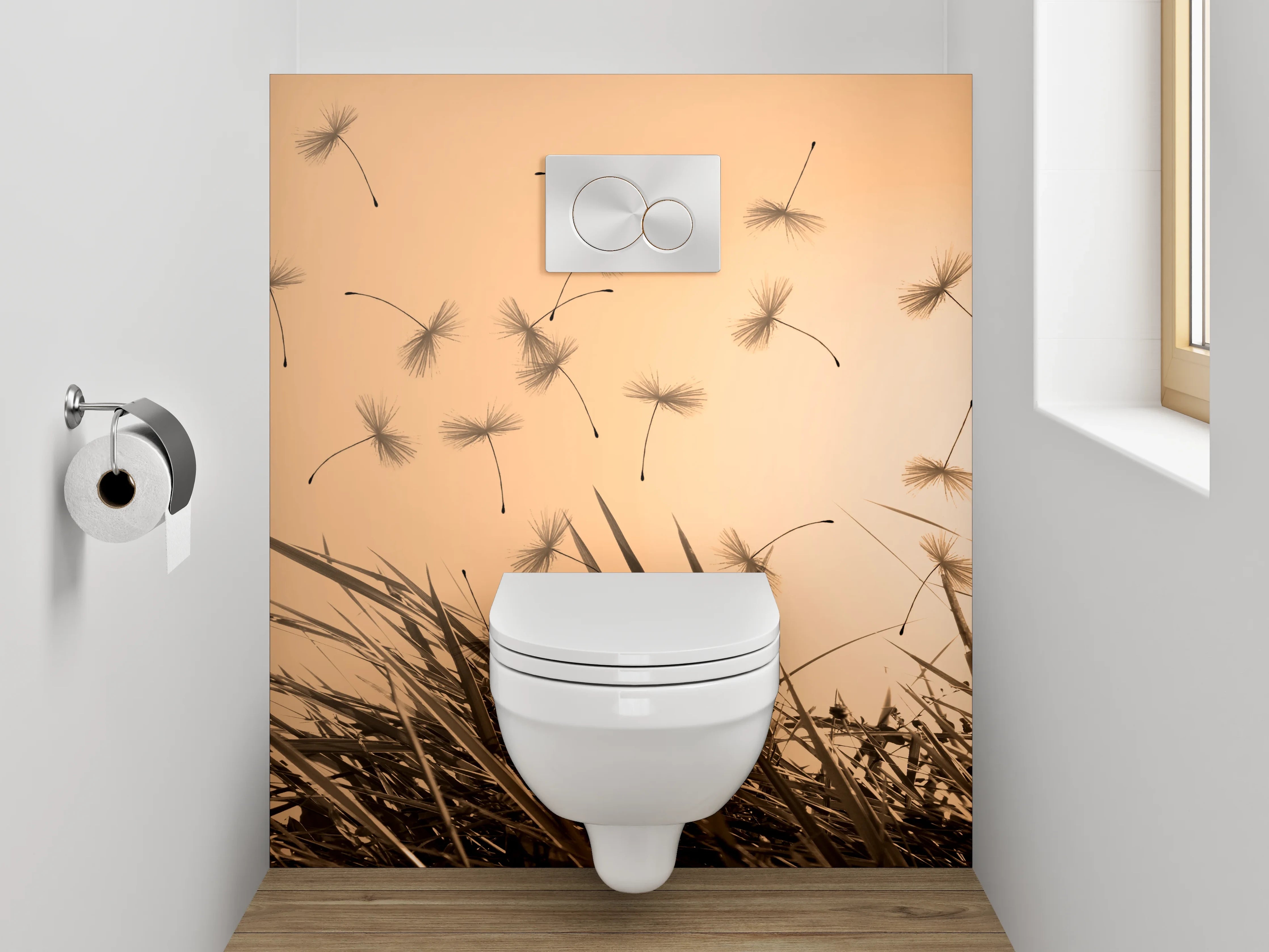 WC-Rückwand - Silberhauch auf Löwenzahn bei Dämmerung