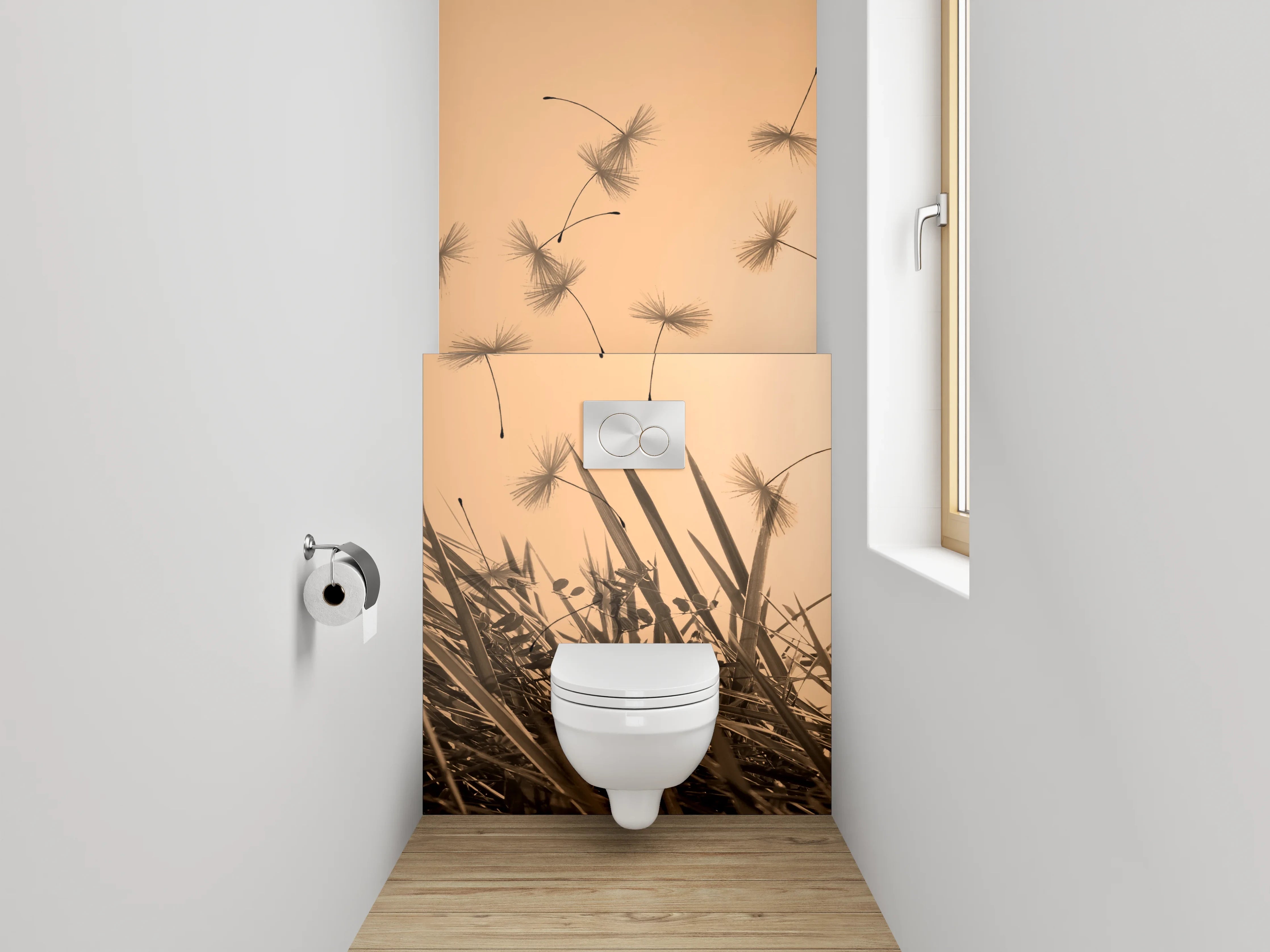 WC-Rückwand - Silberhauch auf Löwenzahn bei Dämmerung