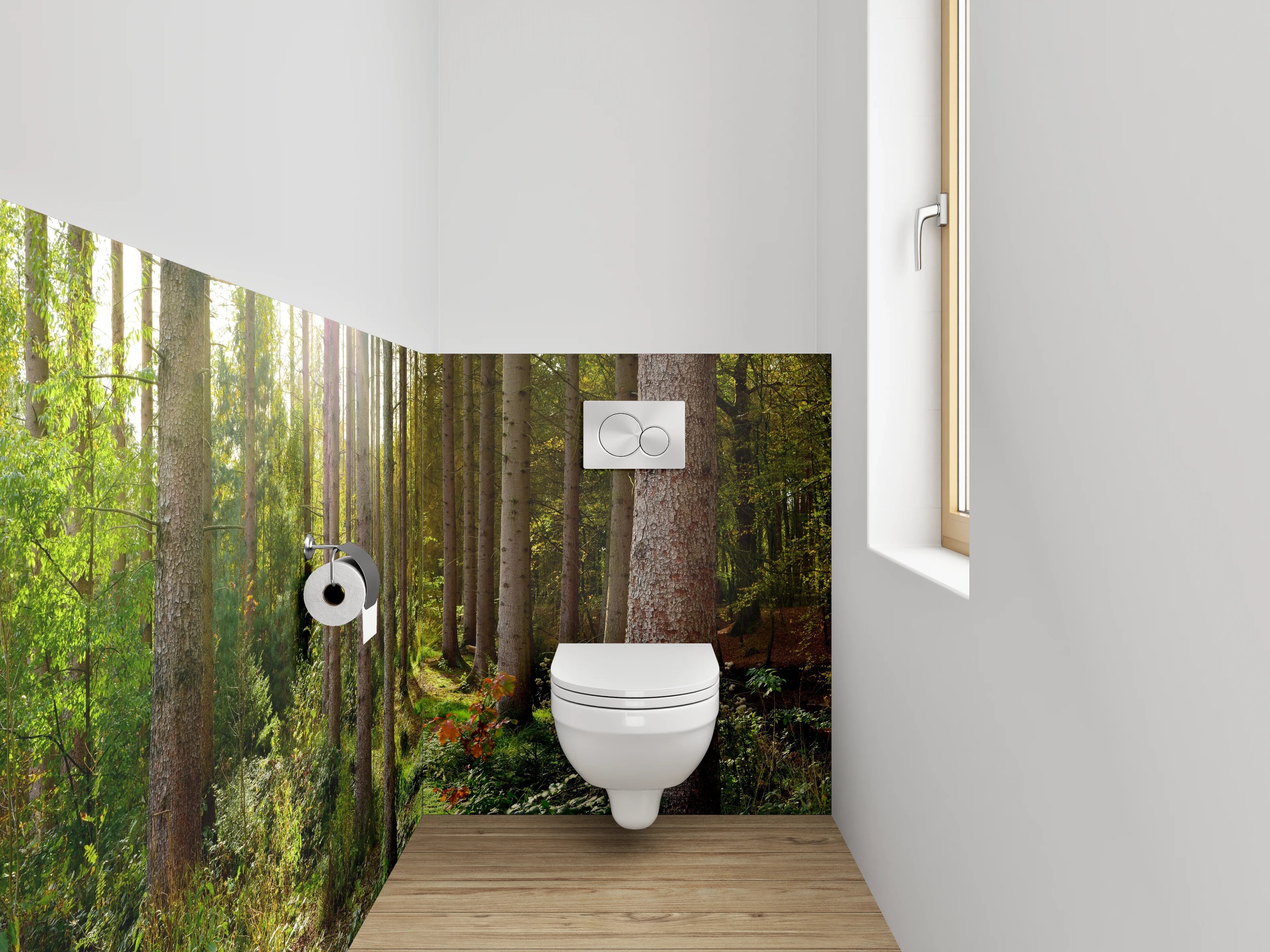 WC-Rückwand - Silberlicht zwischen grauen Blättern