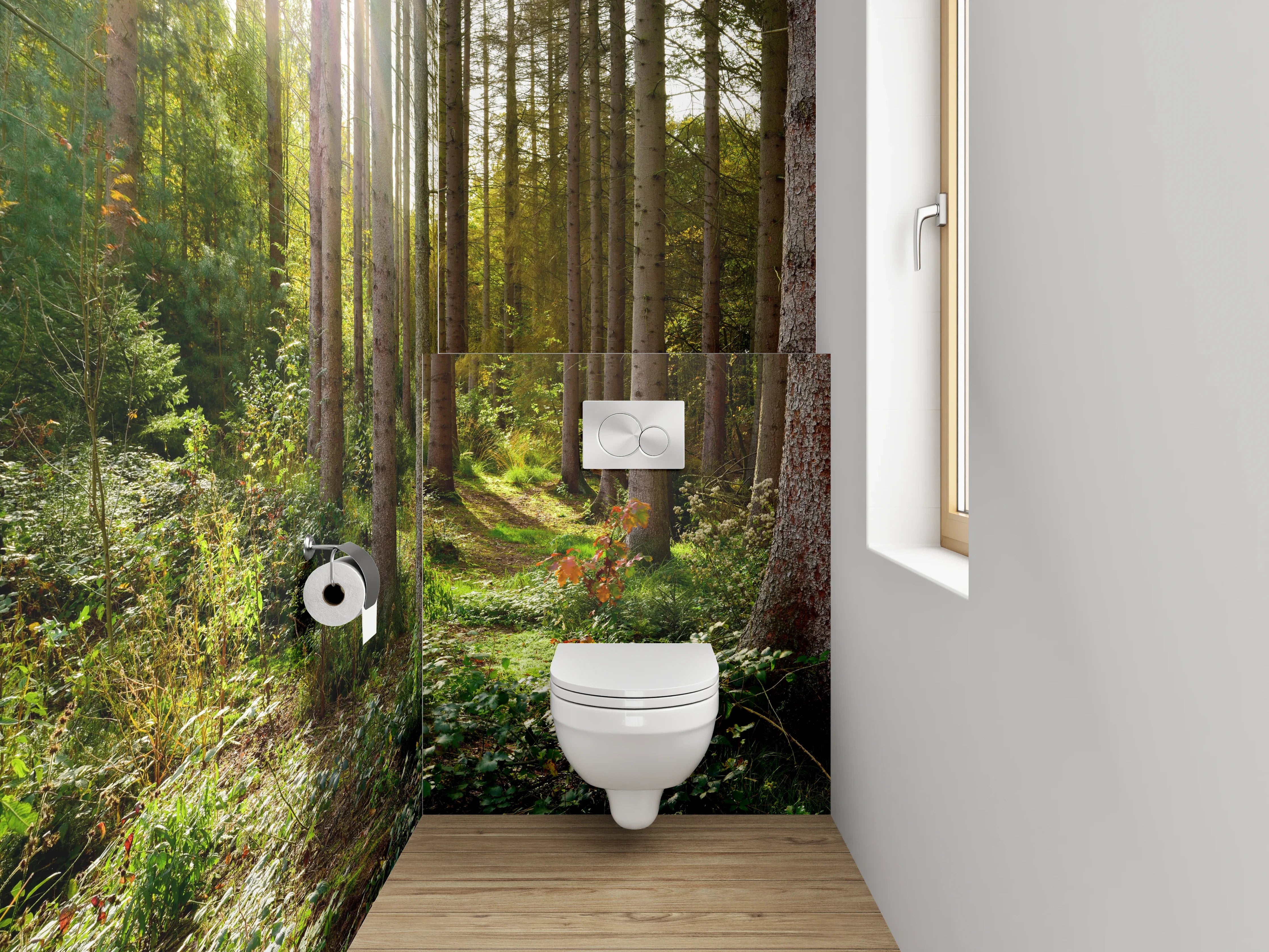WC-Rückwand - Silberlicht zwischen grauen Blättern
