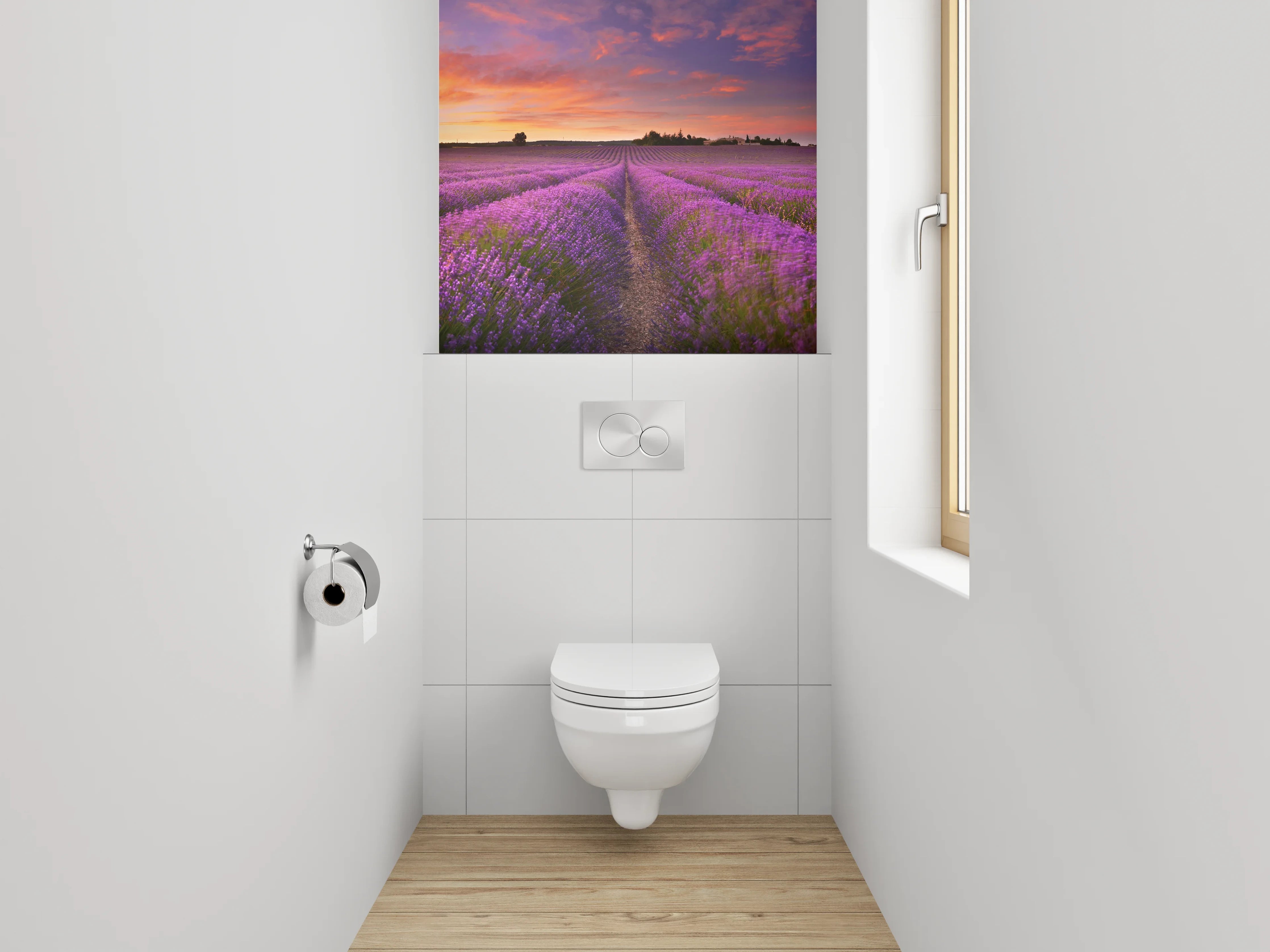 WC-Rückwand - Silberne Lavendelfelder bei Dämmerlicht