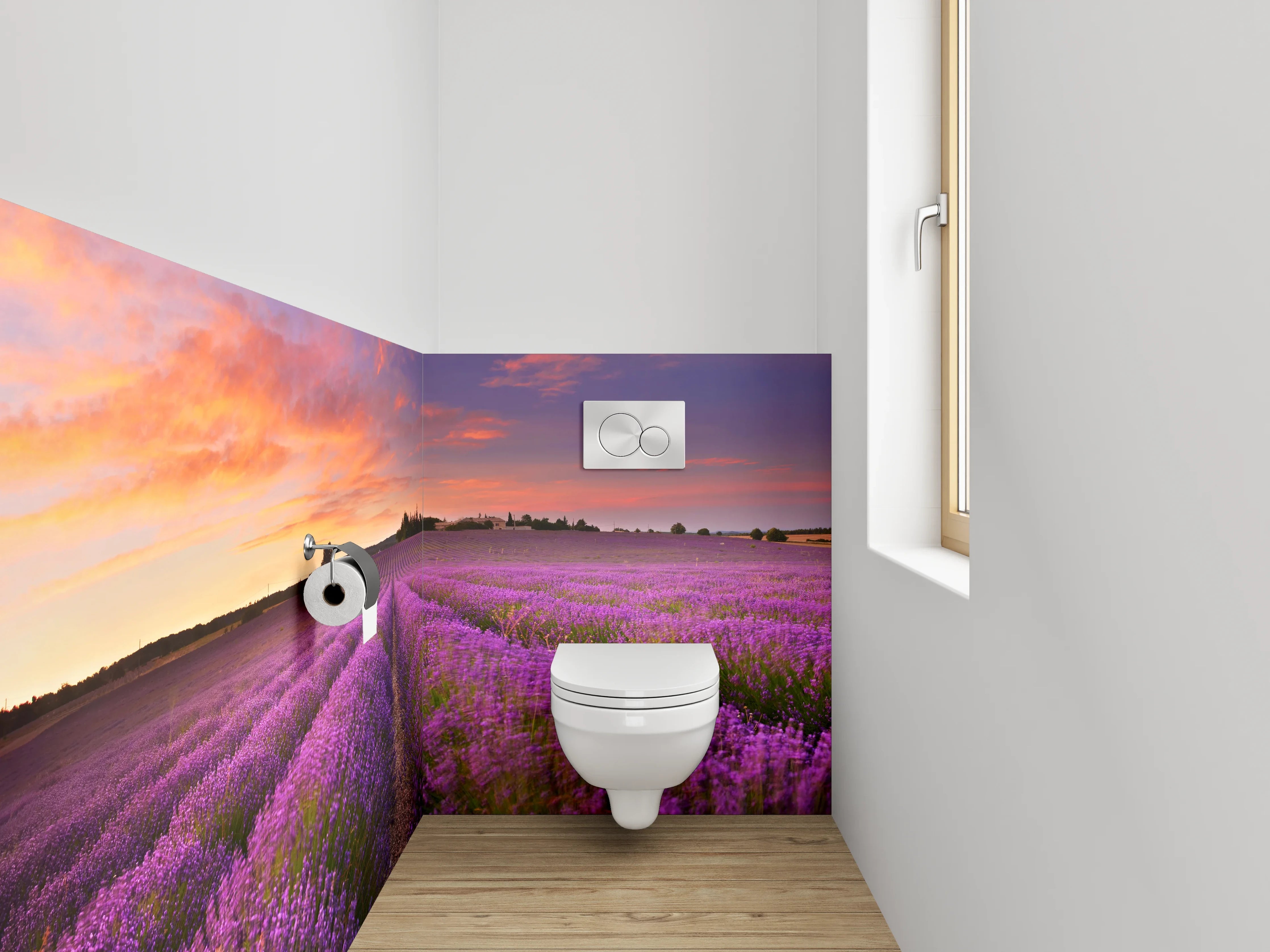 WC-Rückwand - Silberne Lavendelfelder bei Dämmerlicht