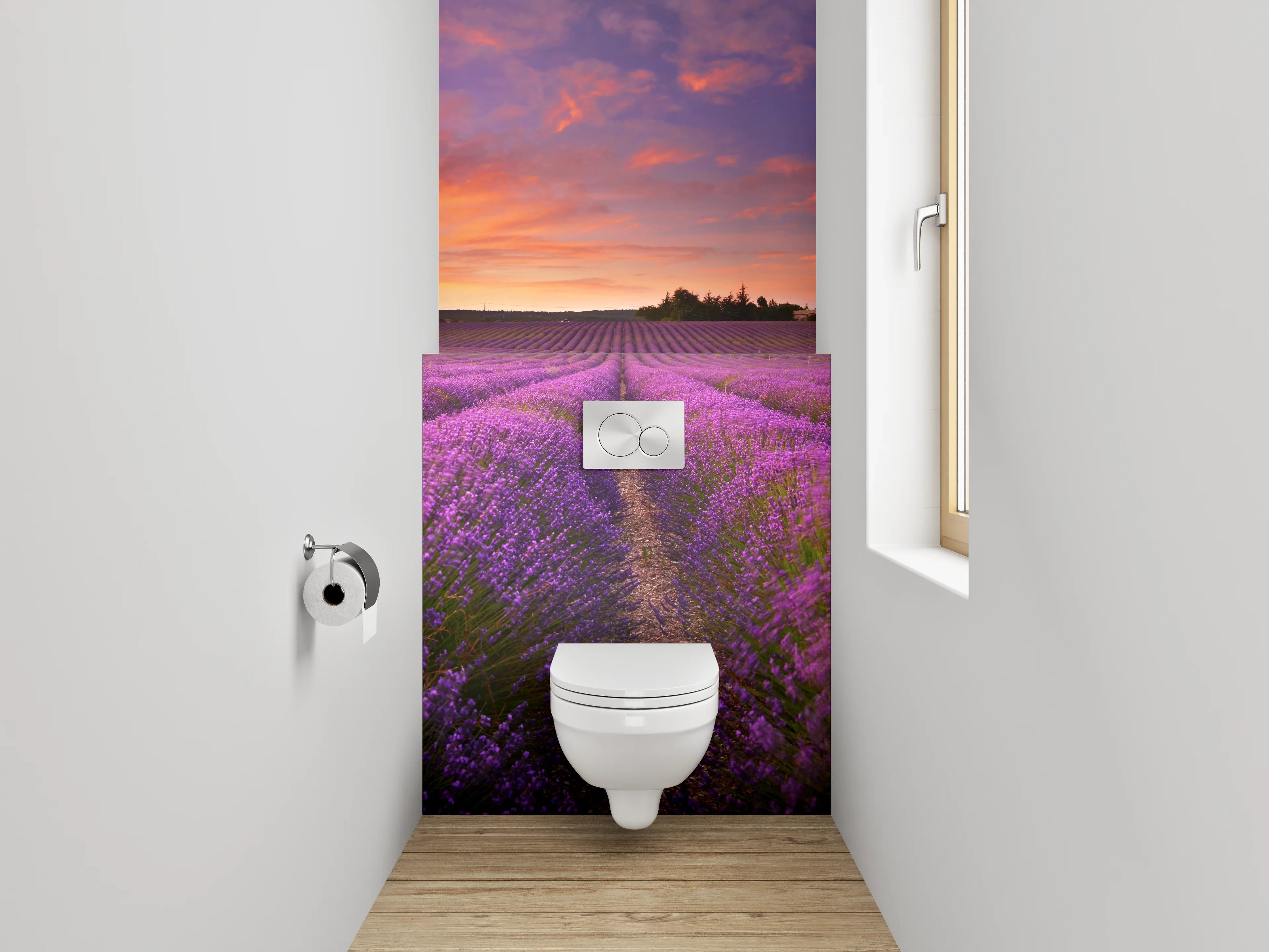 WC-Rückwand - Silberne Lavendelfelder bei Dämmerlicht