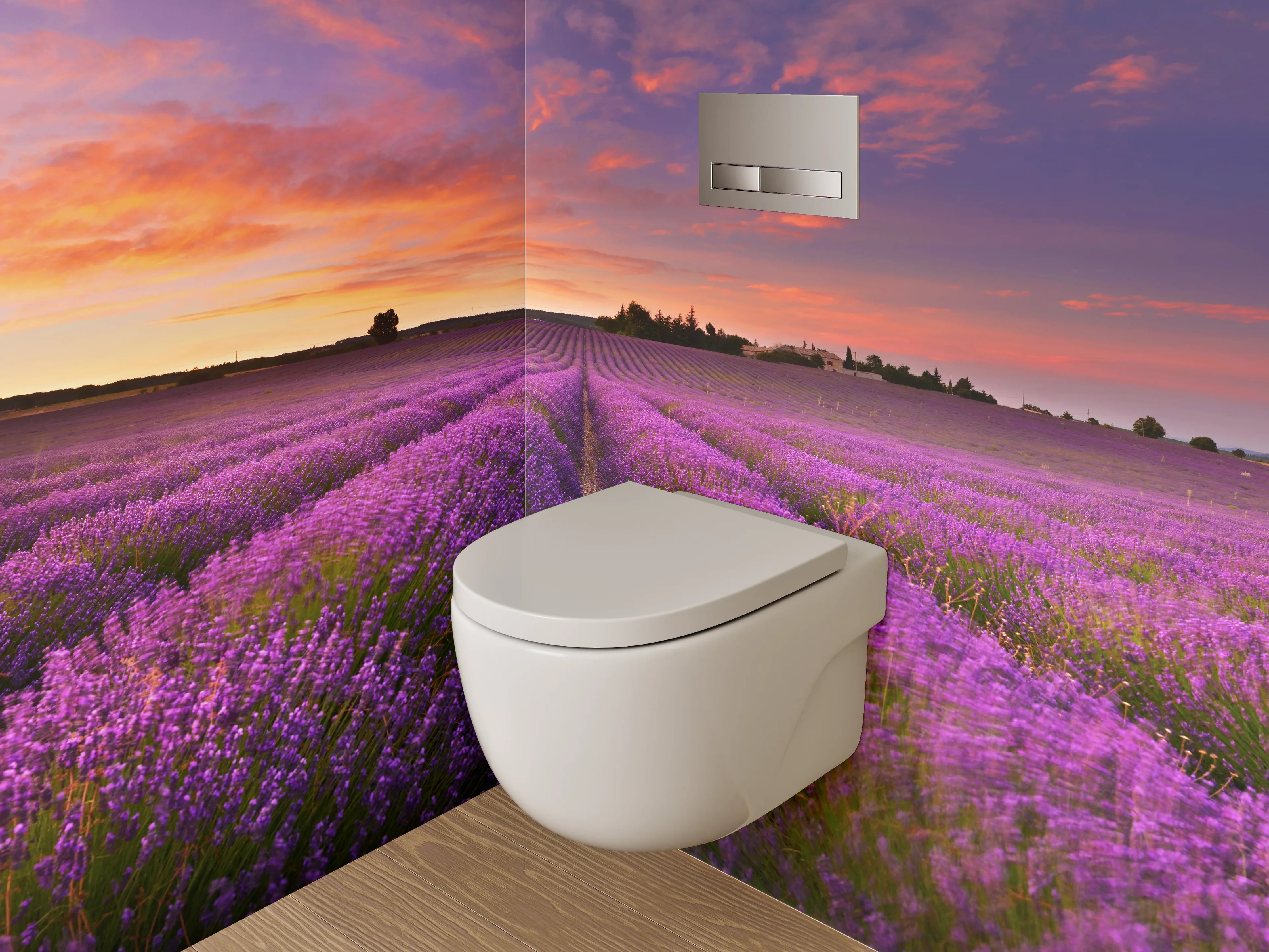 WC-Rückwand - Silberne Lavendelfelder bei Dämmerlicht