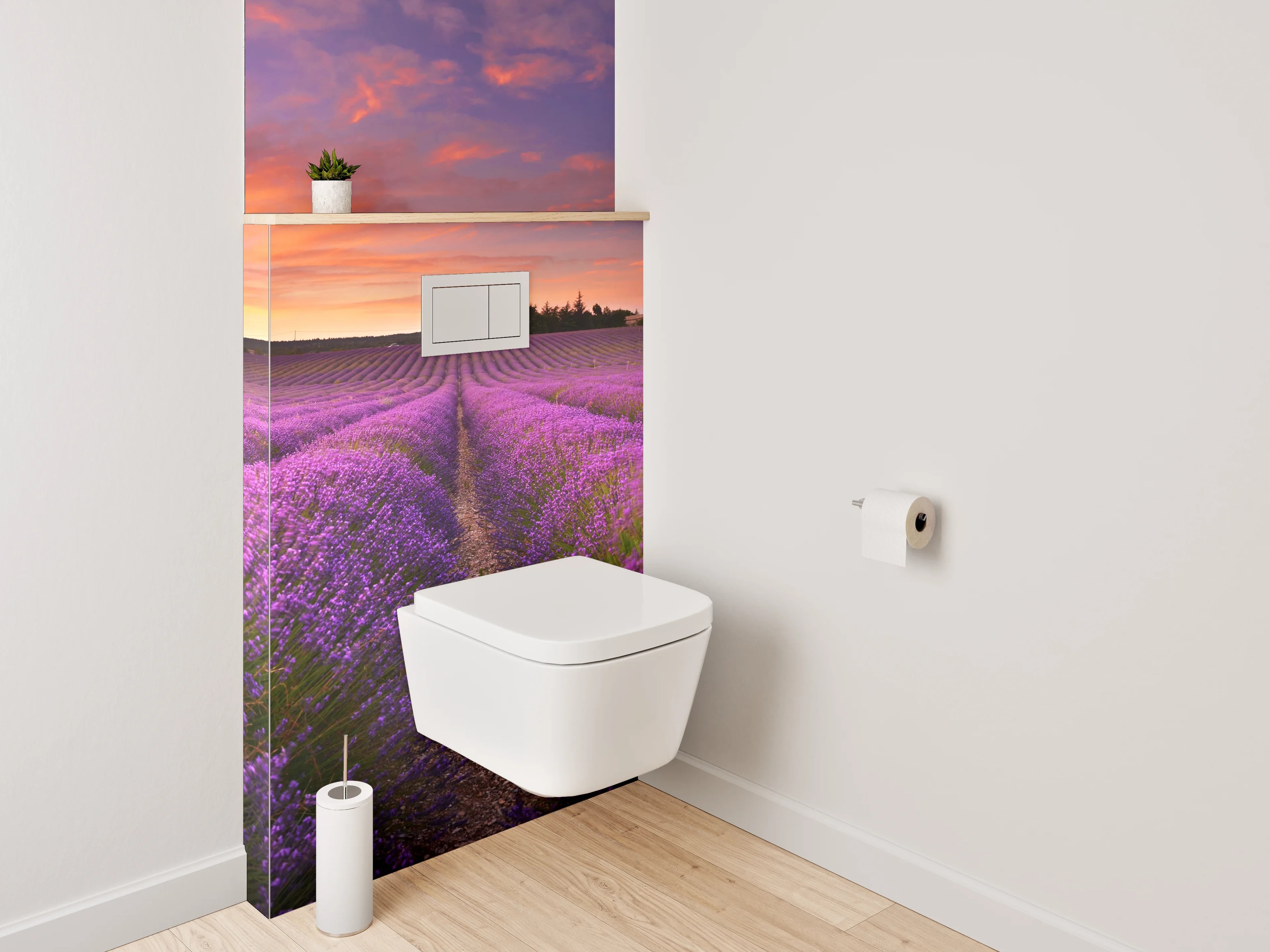 WC-Rückwand - Silberne Lavendelfelder bei Dämmerlicht