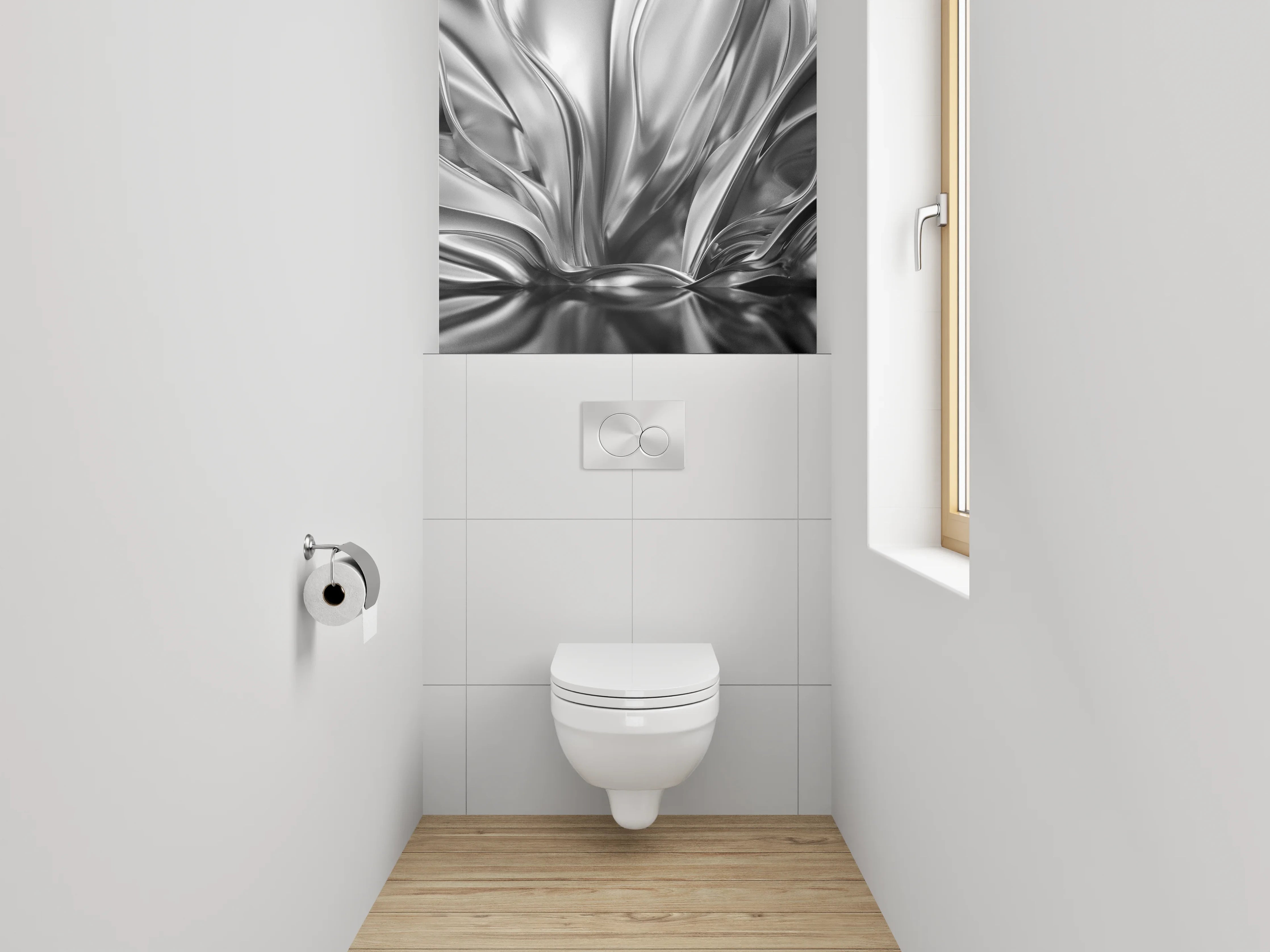 WC-Rückwand - Silberne Metall-Textur mit Wellenmuster