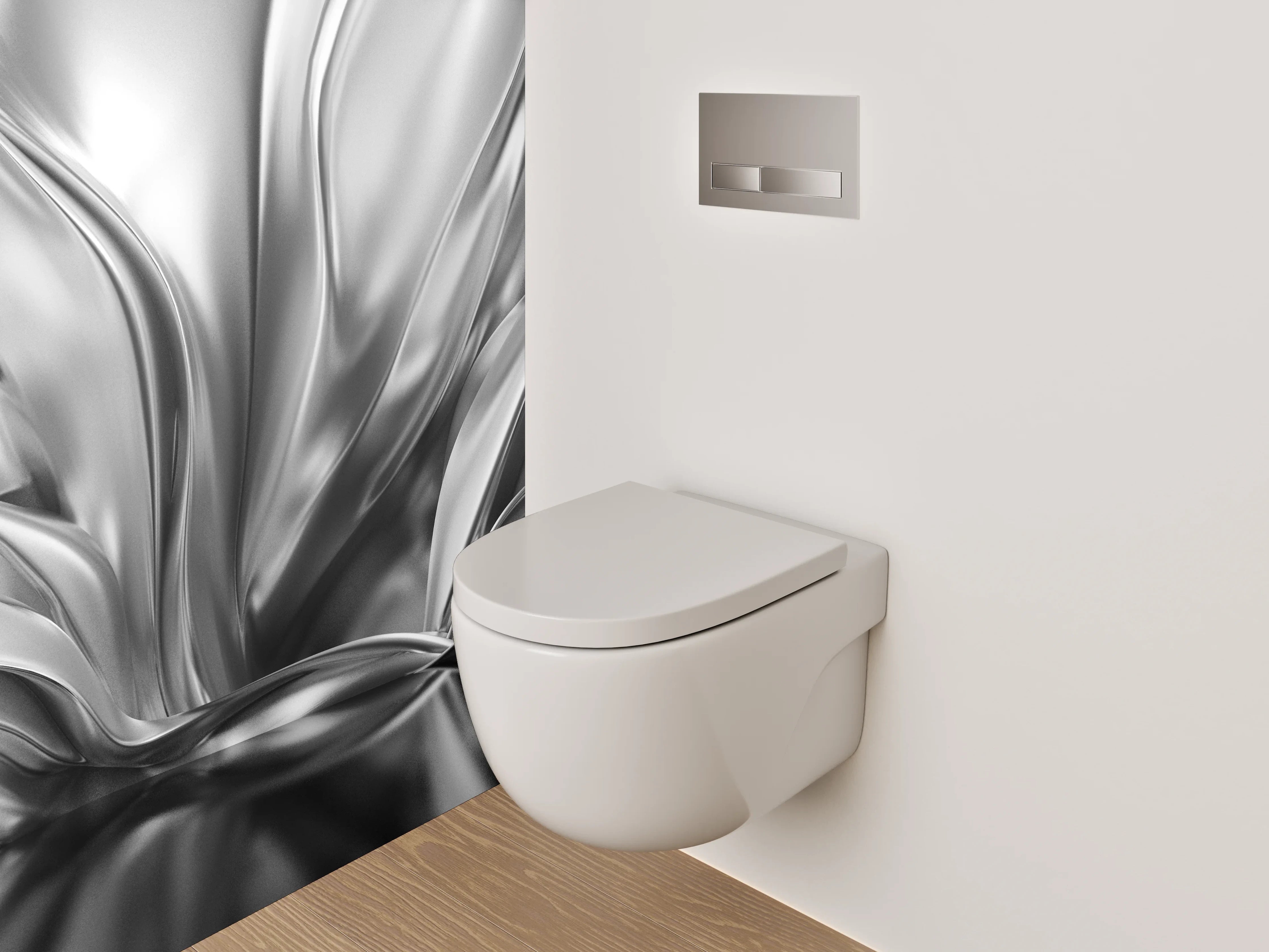 WC-Rückwand - Silberne Metall-Textur mit Wellenmuster