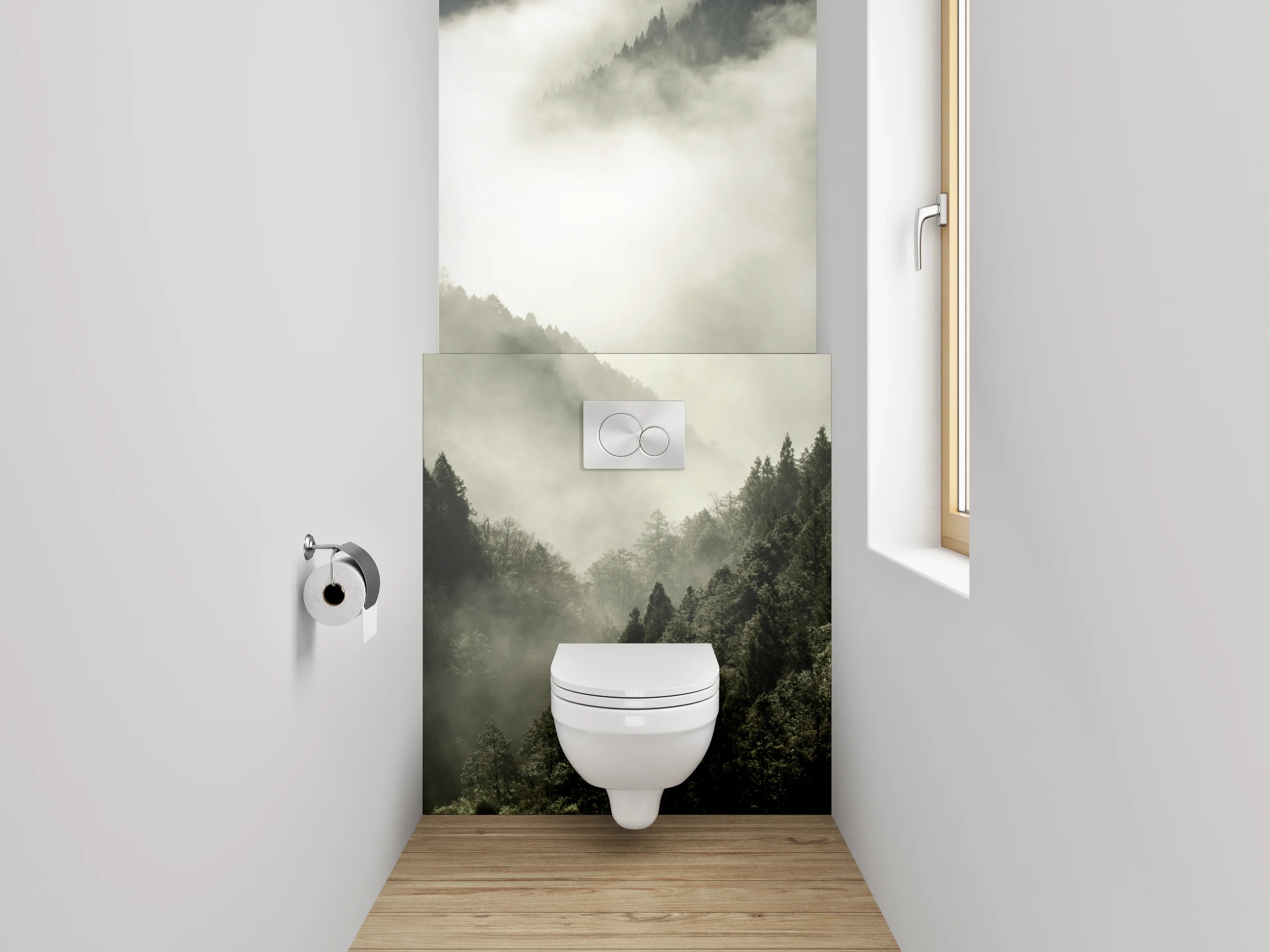 WC-Rückwand - Silberne Nebelträume im Grauwald