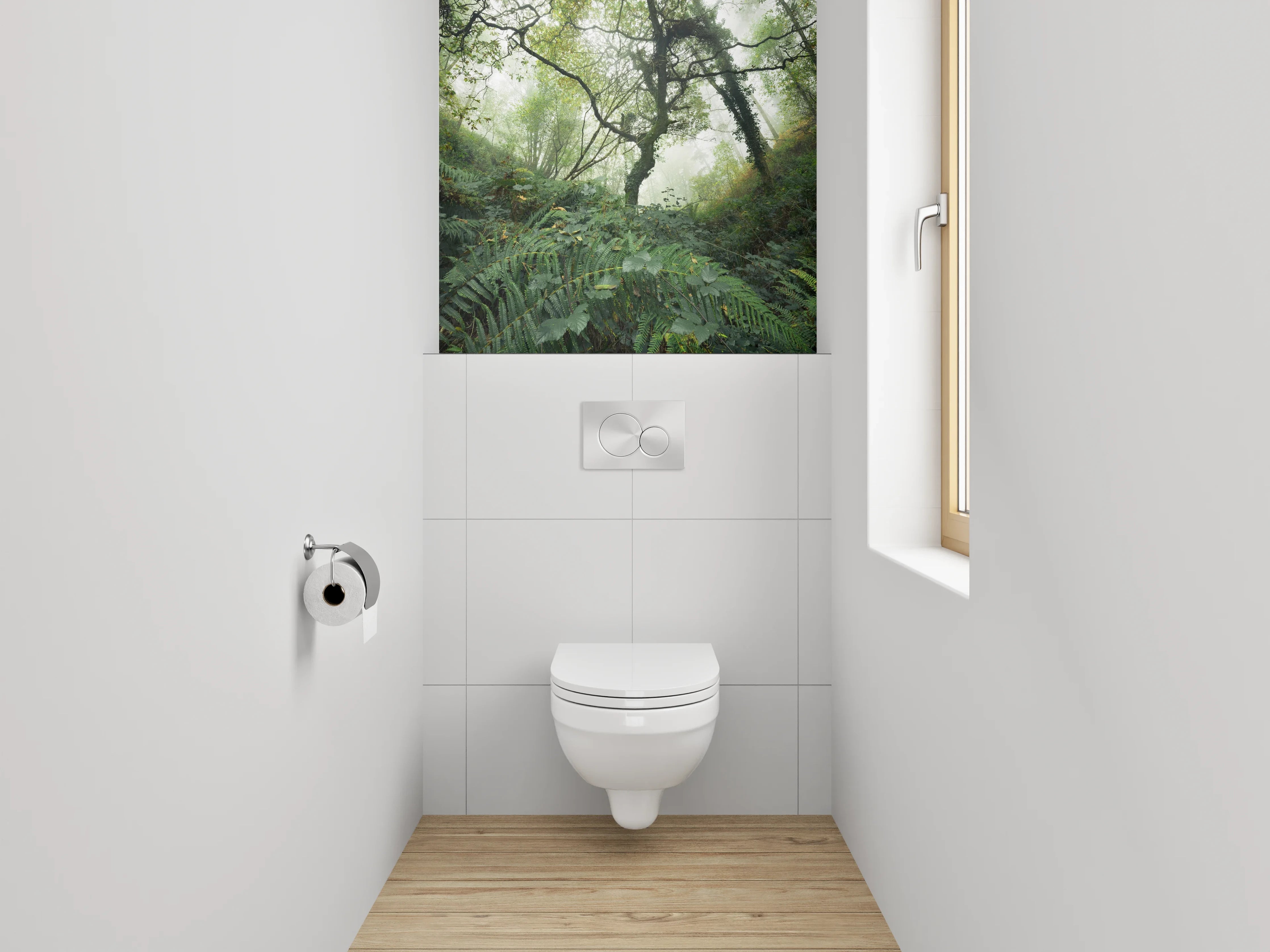 WC-Rückwand - Silberne Schatten im Nebelwald