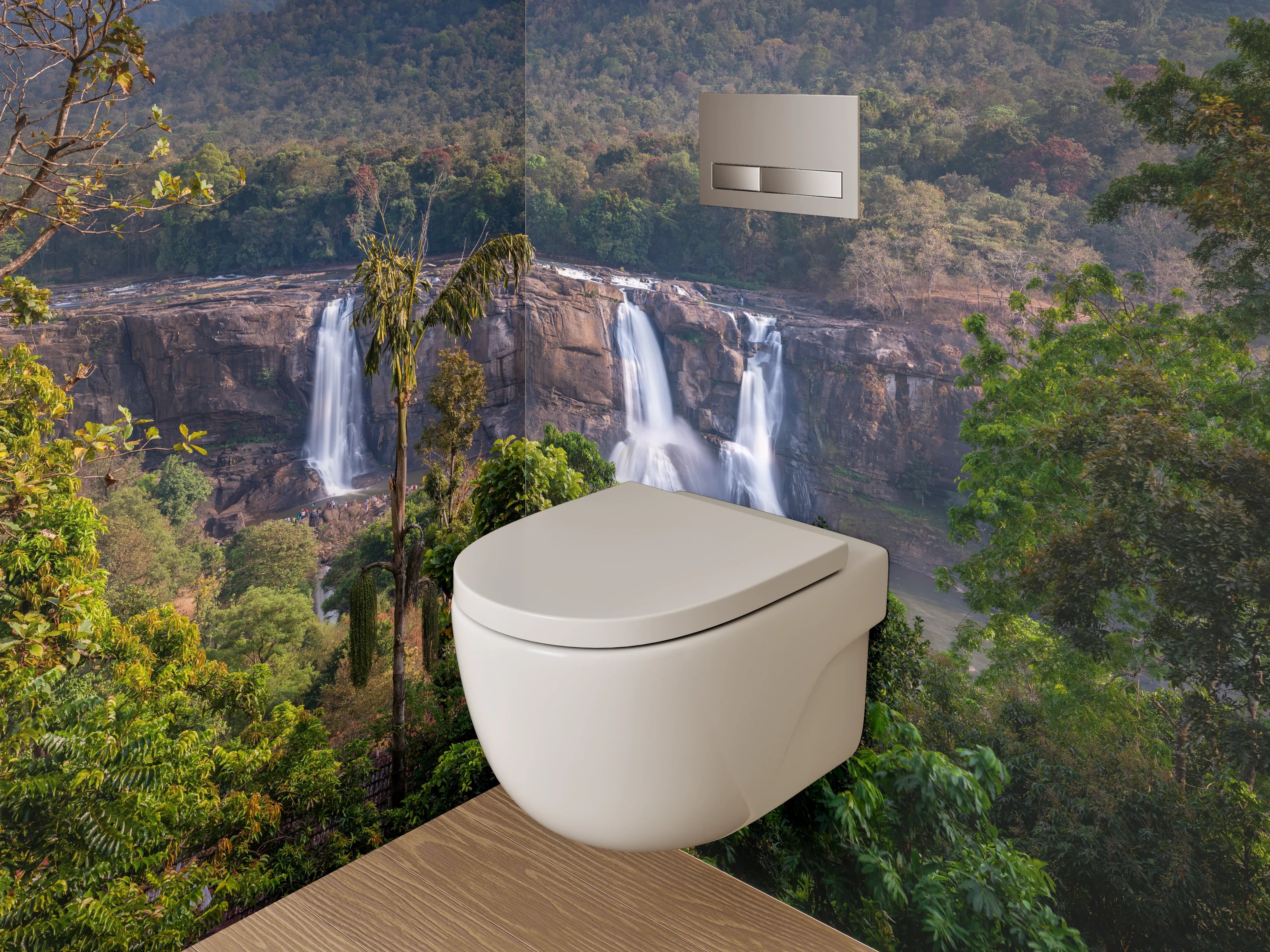 WC-Rückwand - Silberne Wasserströme im Nebelgrün