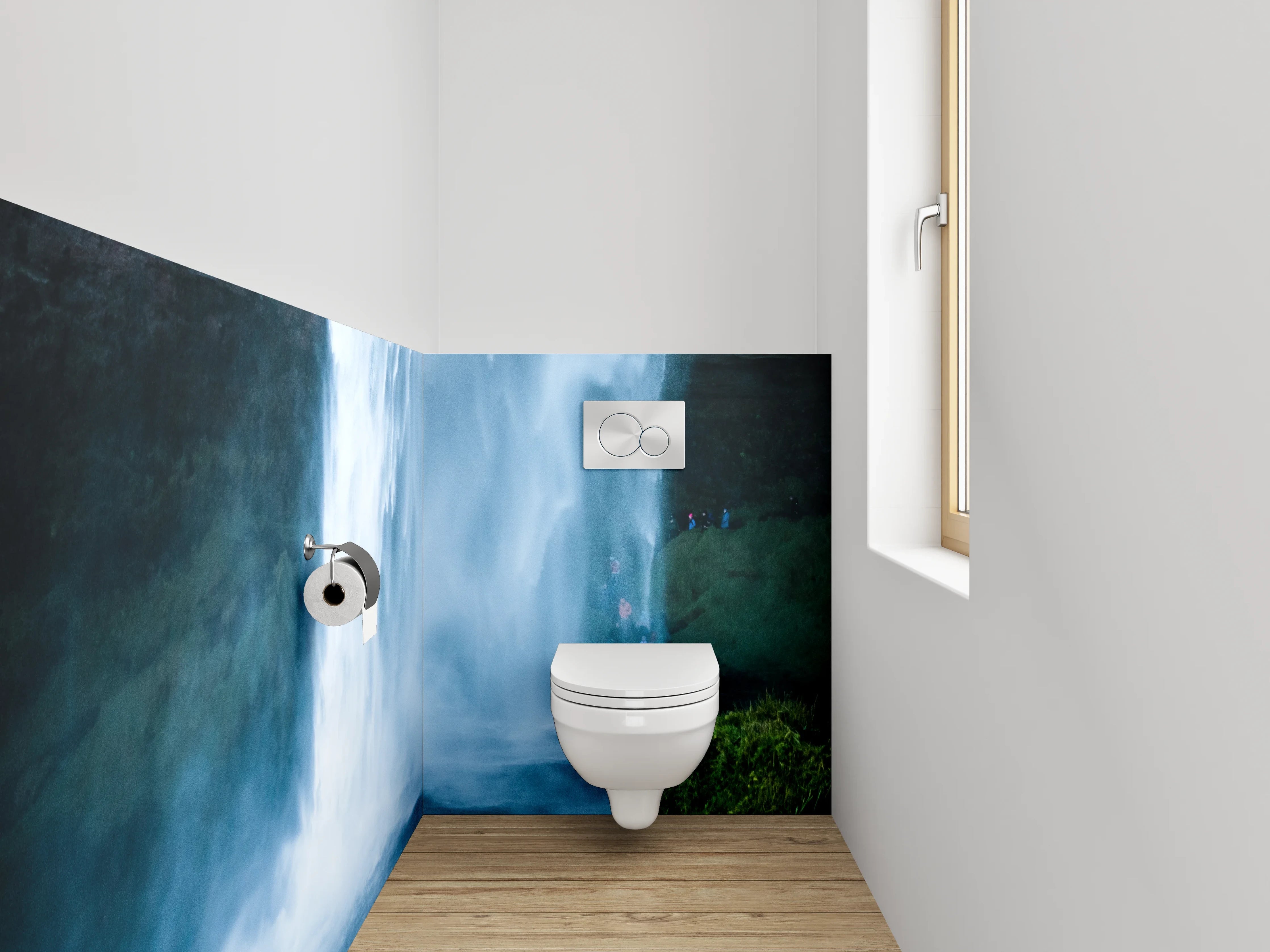 WC-Rückwand - Silberne Wasserträume im Nebelwald
