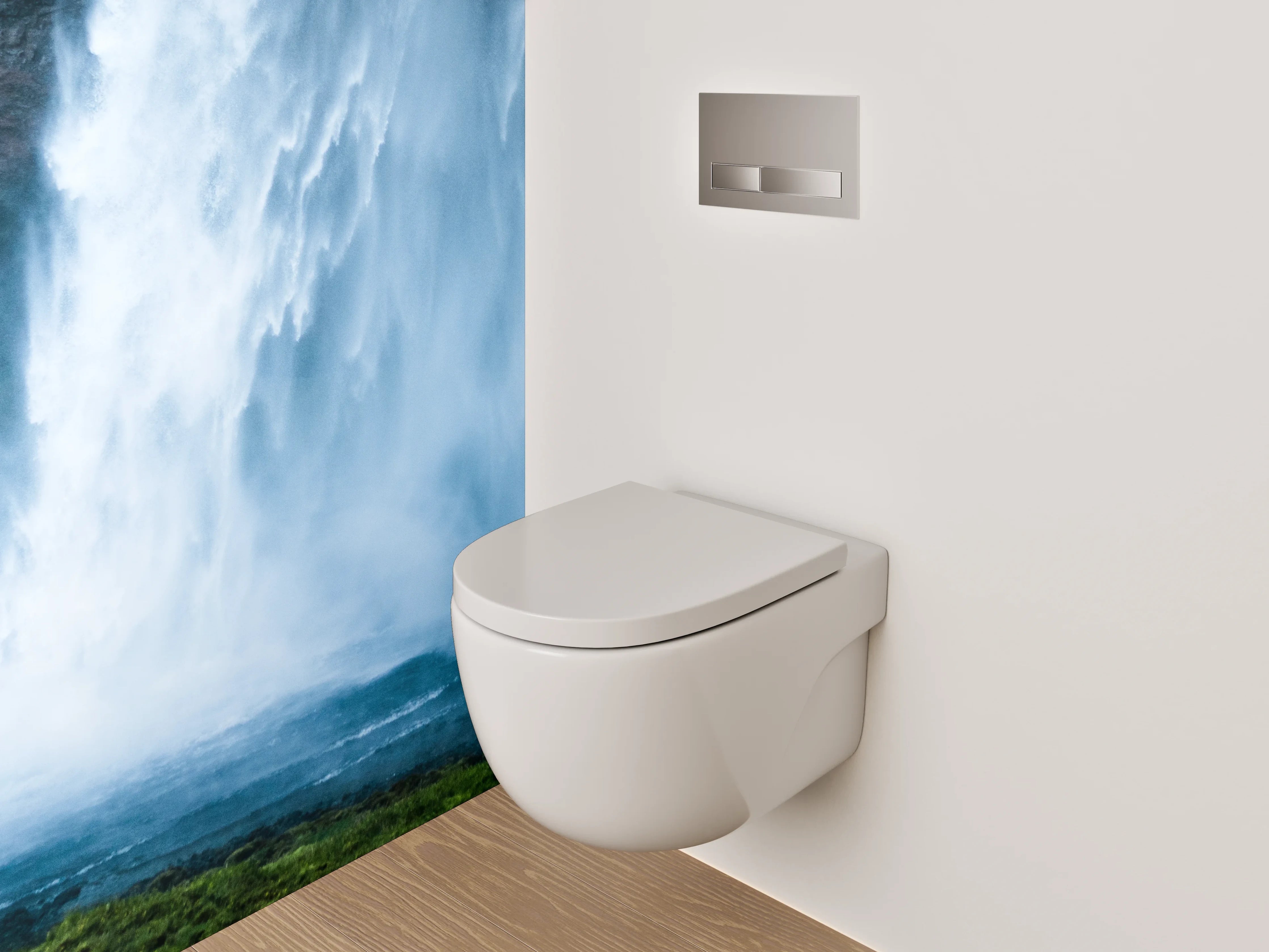 WC-Rückwand - Silberne Wasserträume im Nebelwald