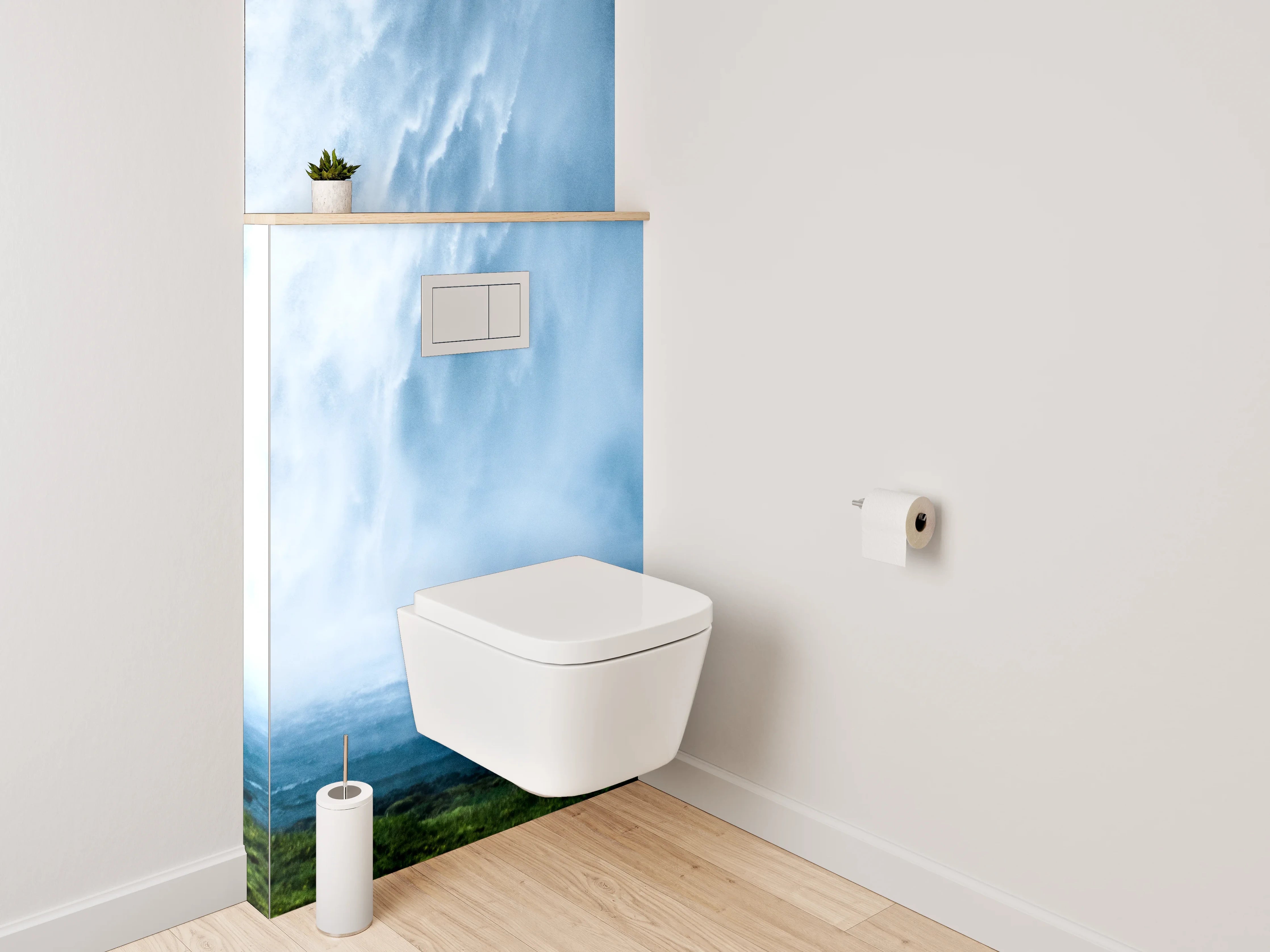 WC-Rückwand - Silberne Wasserträume im Nebelwald