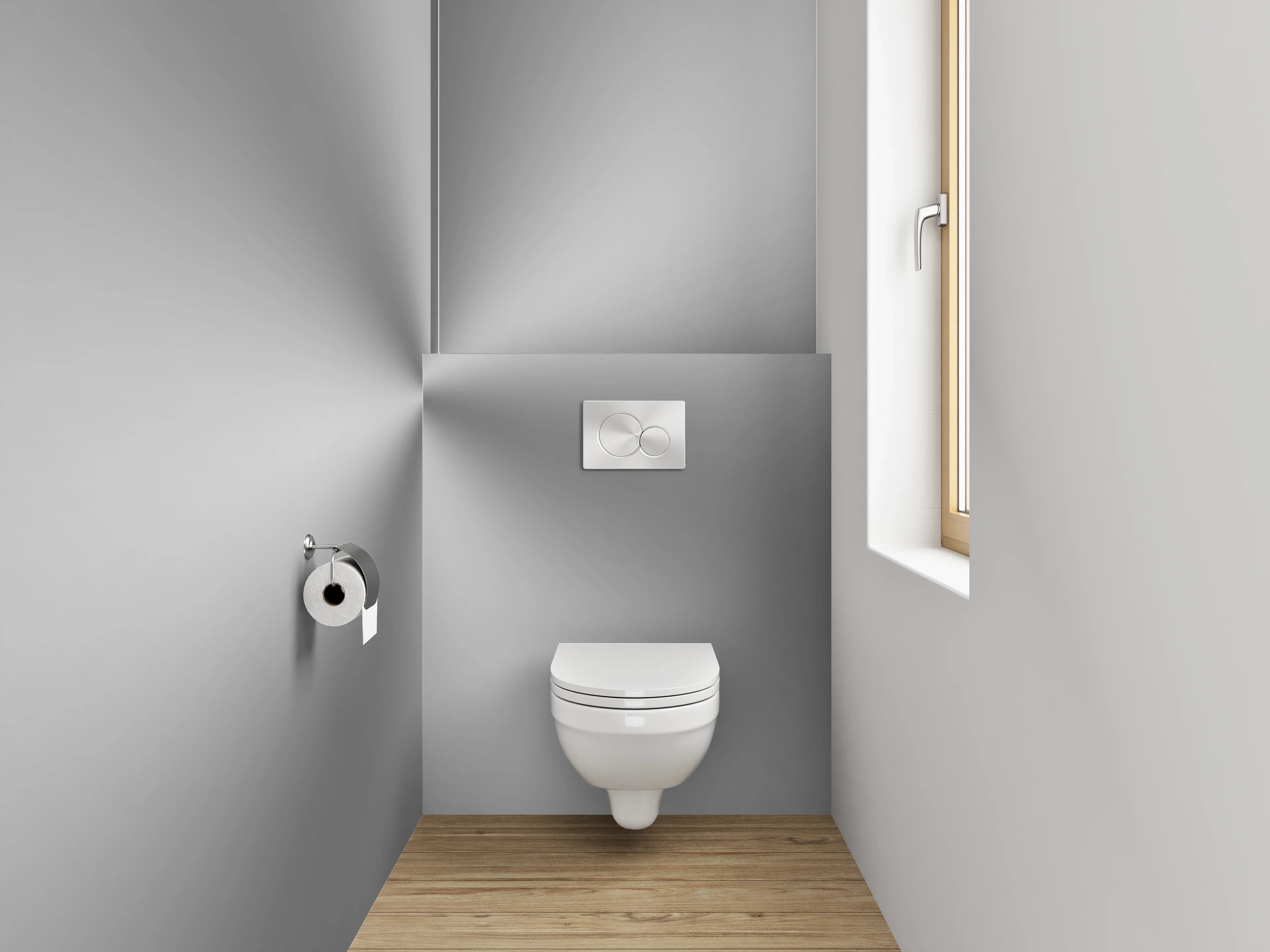 WC-Rückwand - Silberner Metall-Look mit Lichtreflex