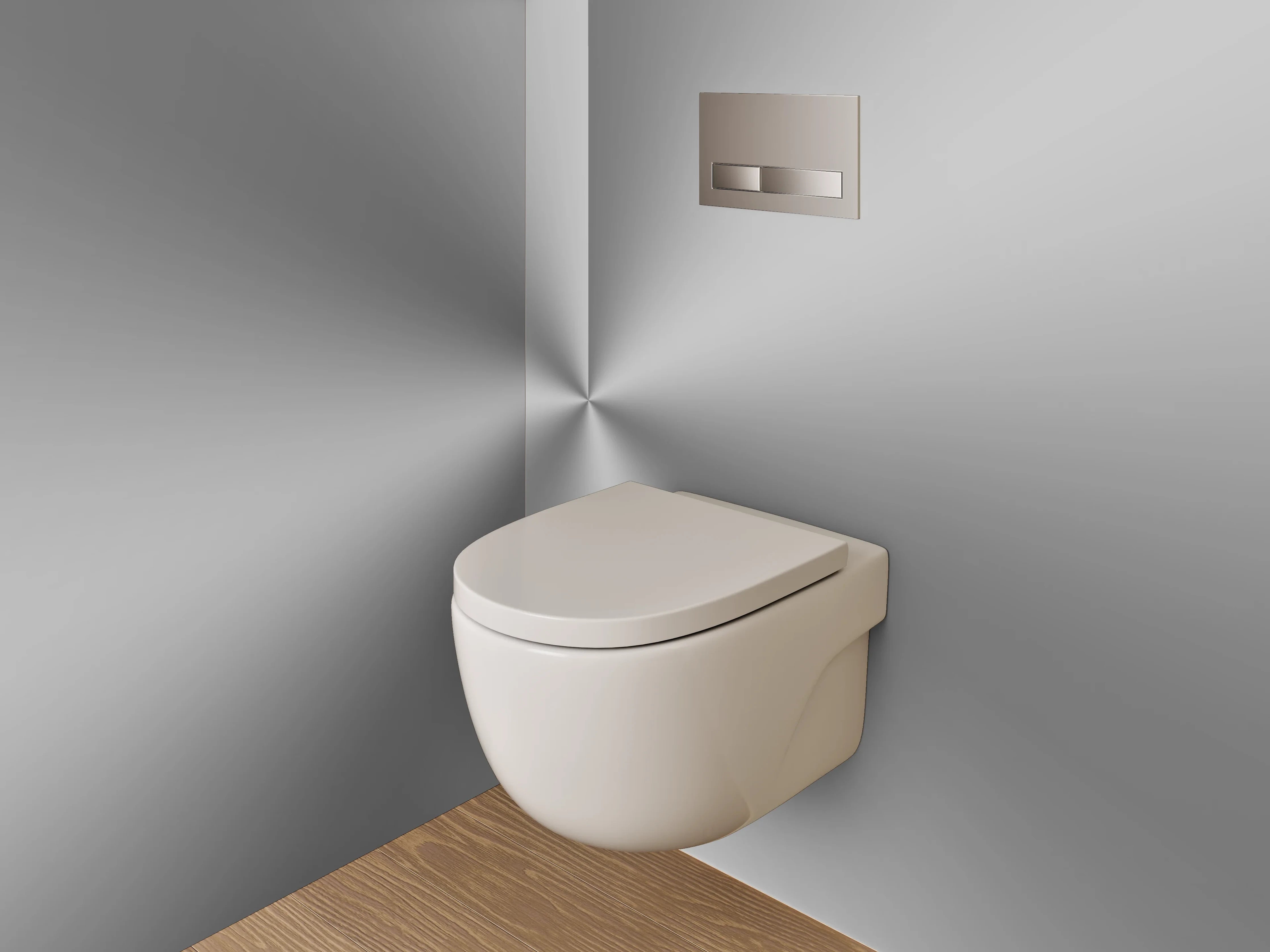WC-Rückwand - Silberner Metall-Look mit Lichtreflex