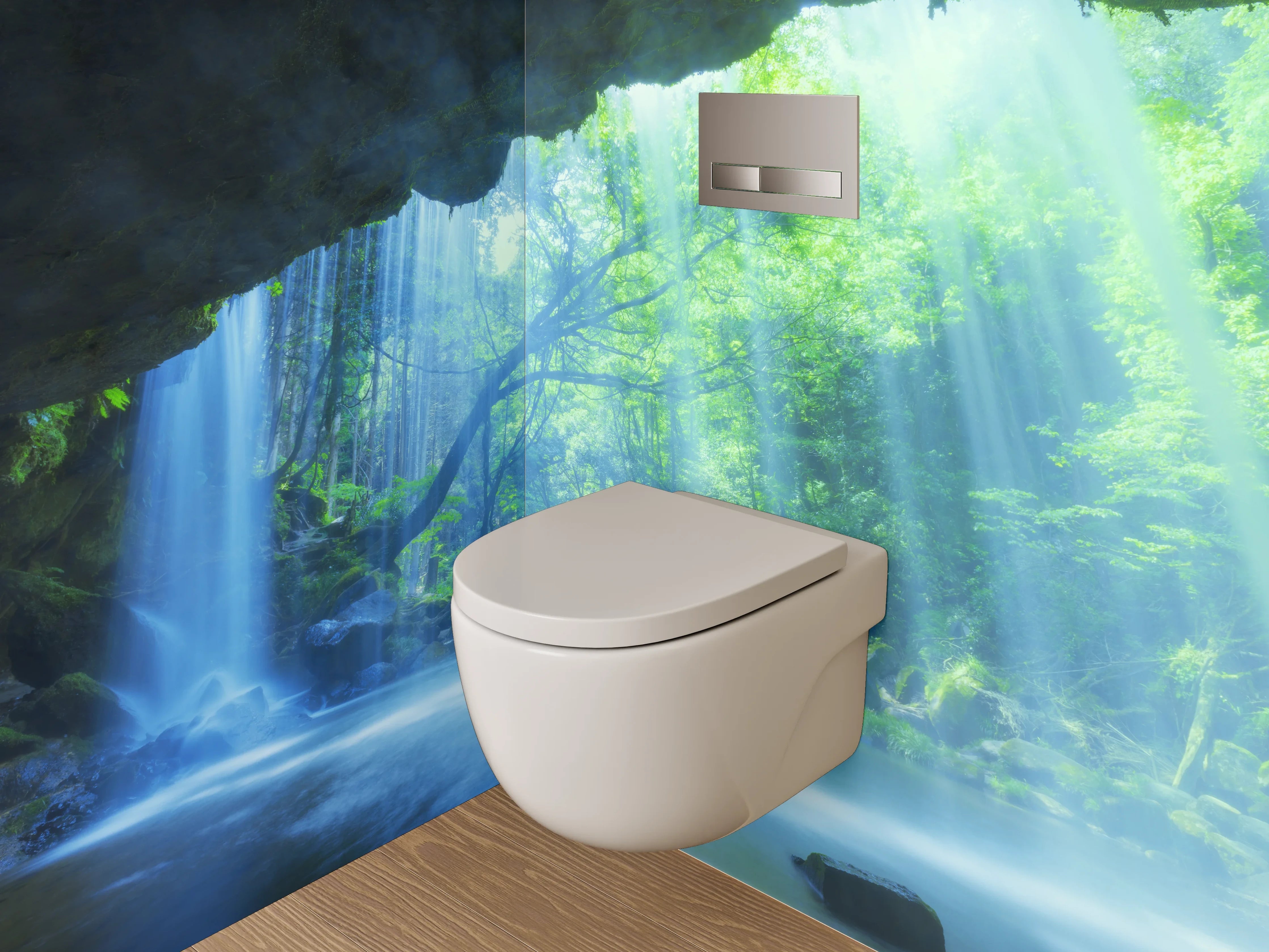 WC-Rückwand - Silberschimmernde Wasserfälle im Nebelwald