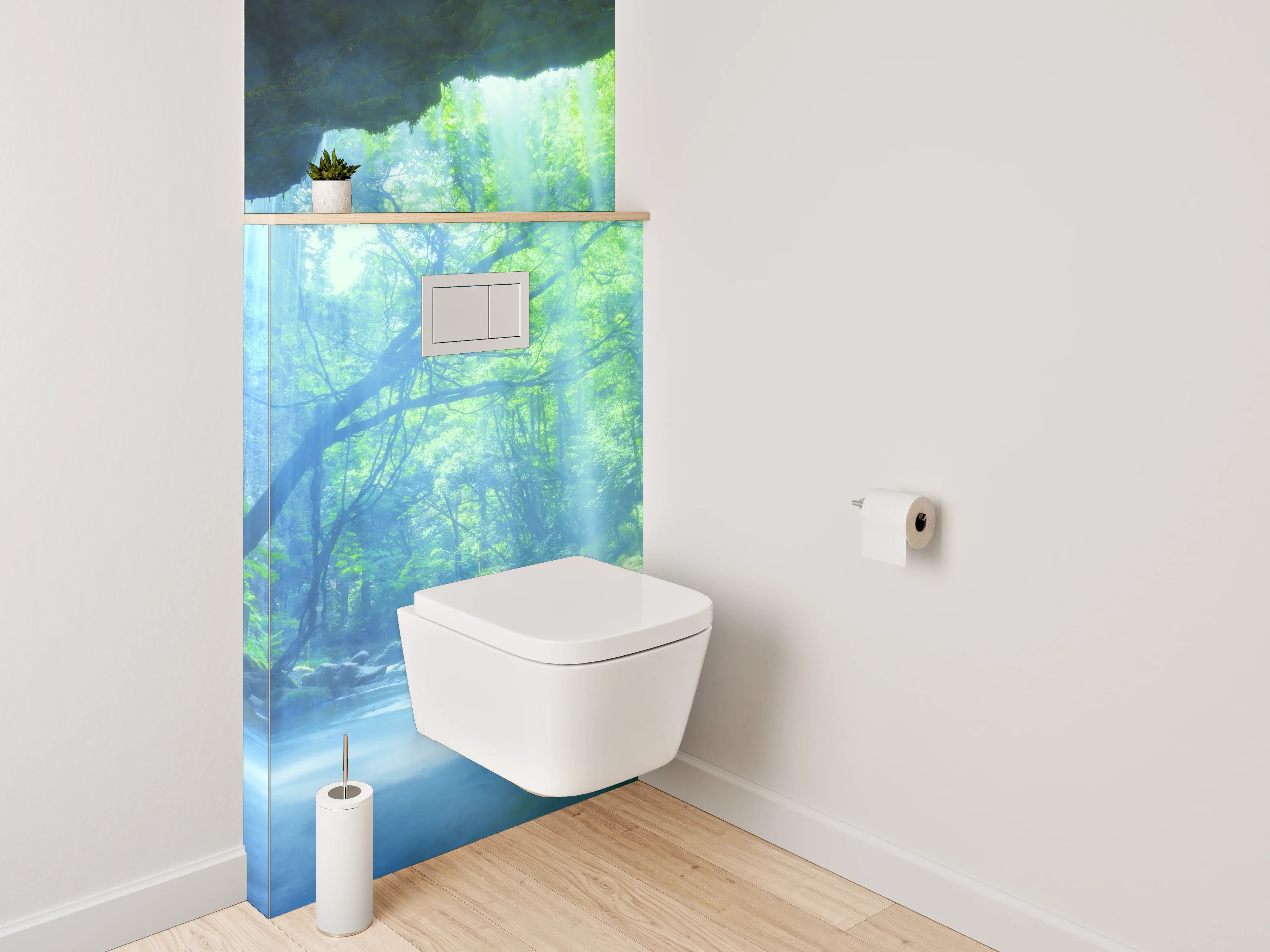 WC-Rückwand - Silberschimmernde Wasserfälle im Nebelwald