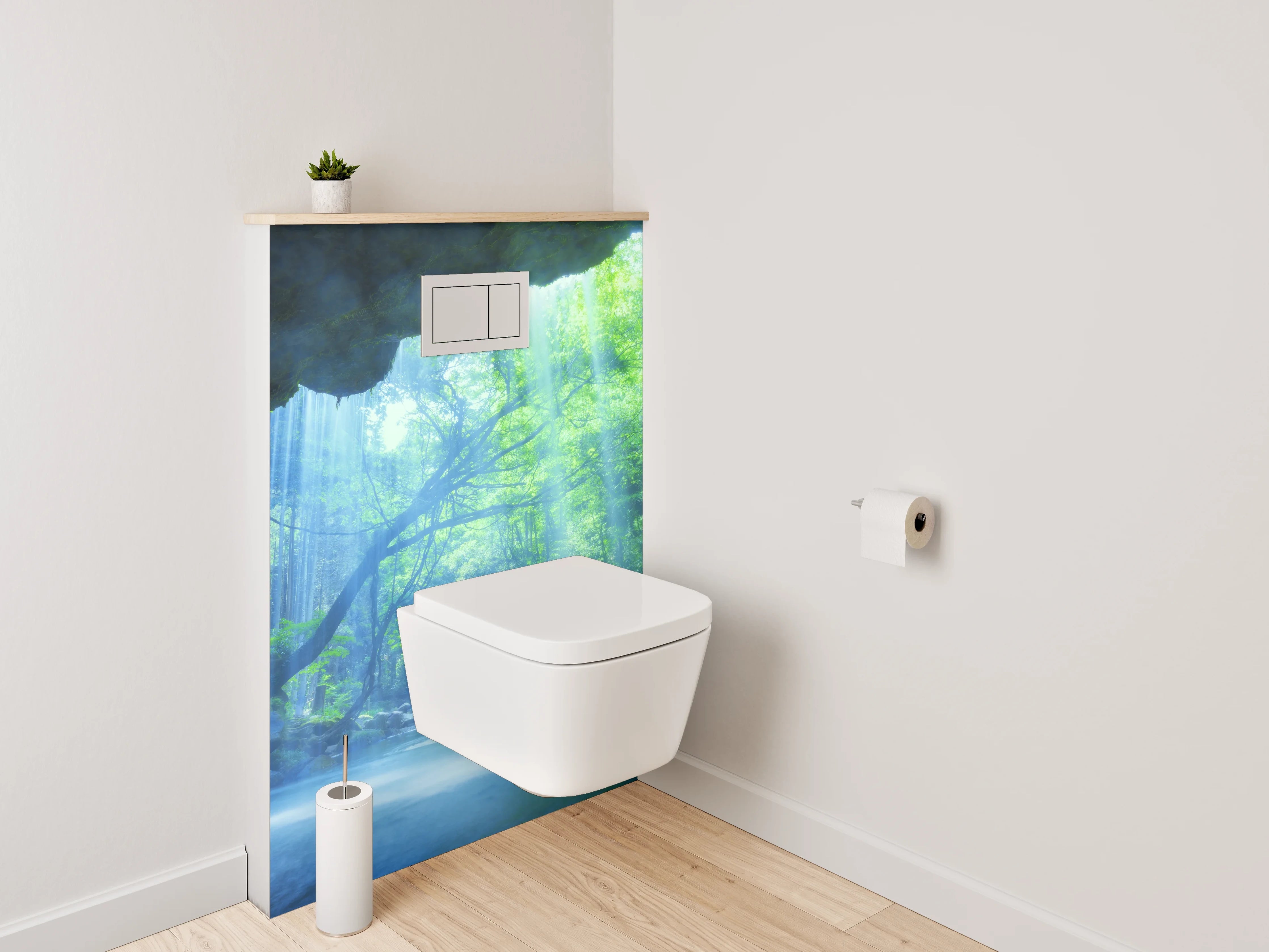 WC-Rückwand - Silberschimmernde Wasserfälle im Nebelwald