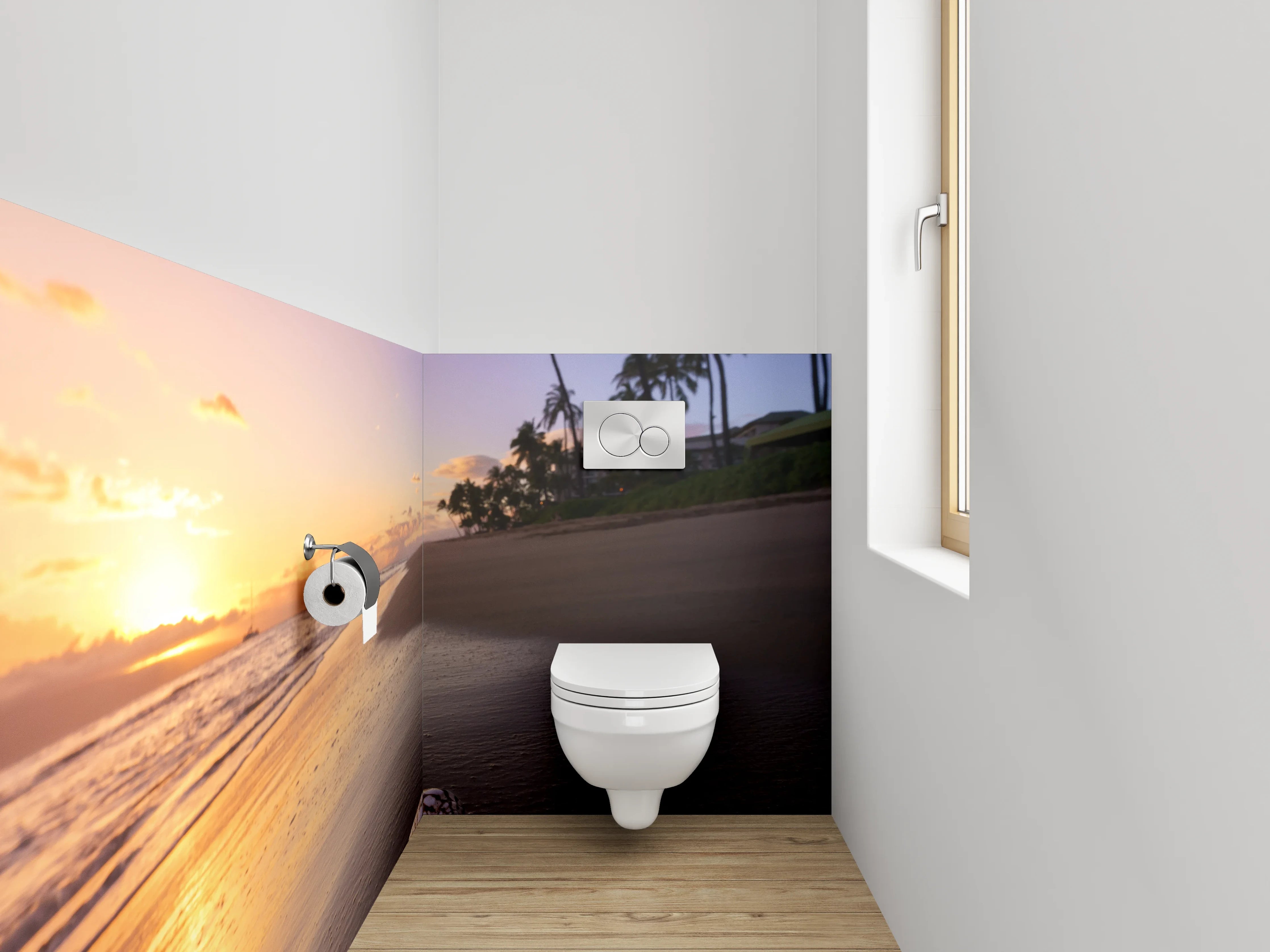 WC-Rückwand - Silbrige Dämmerung an Palmenküste