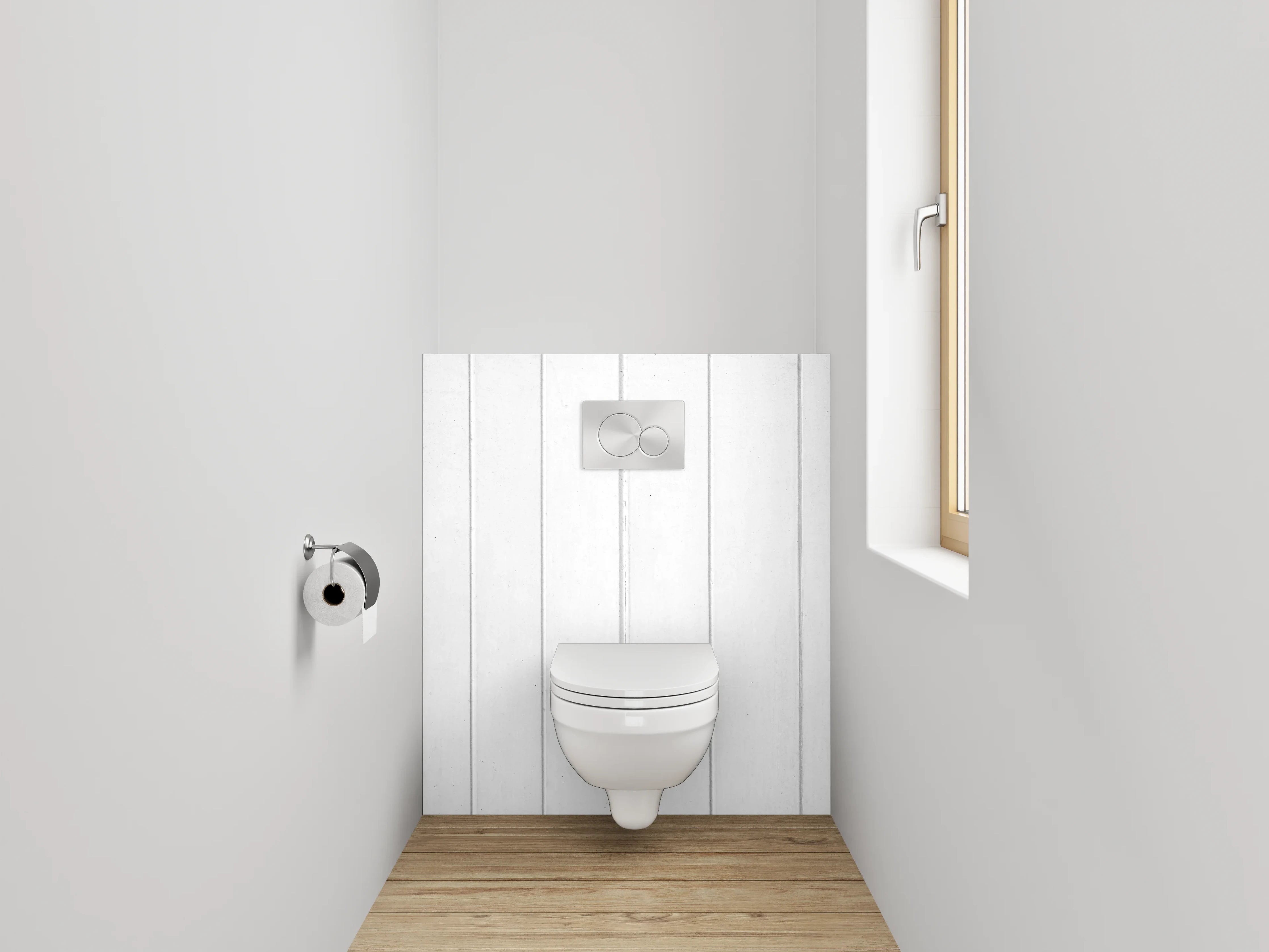 WC-Rückwand - Skandinavisch weiße Holzoptik-Paneele