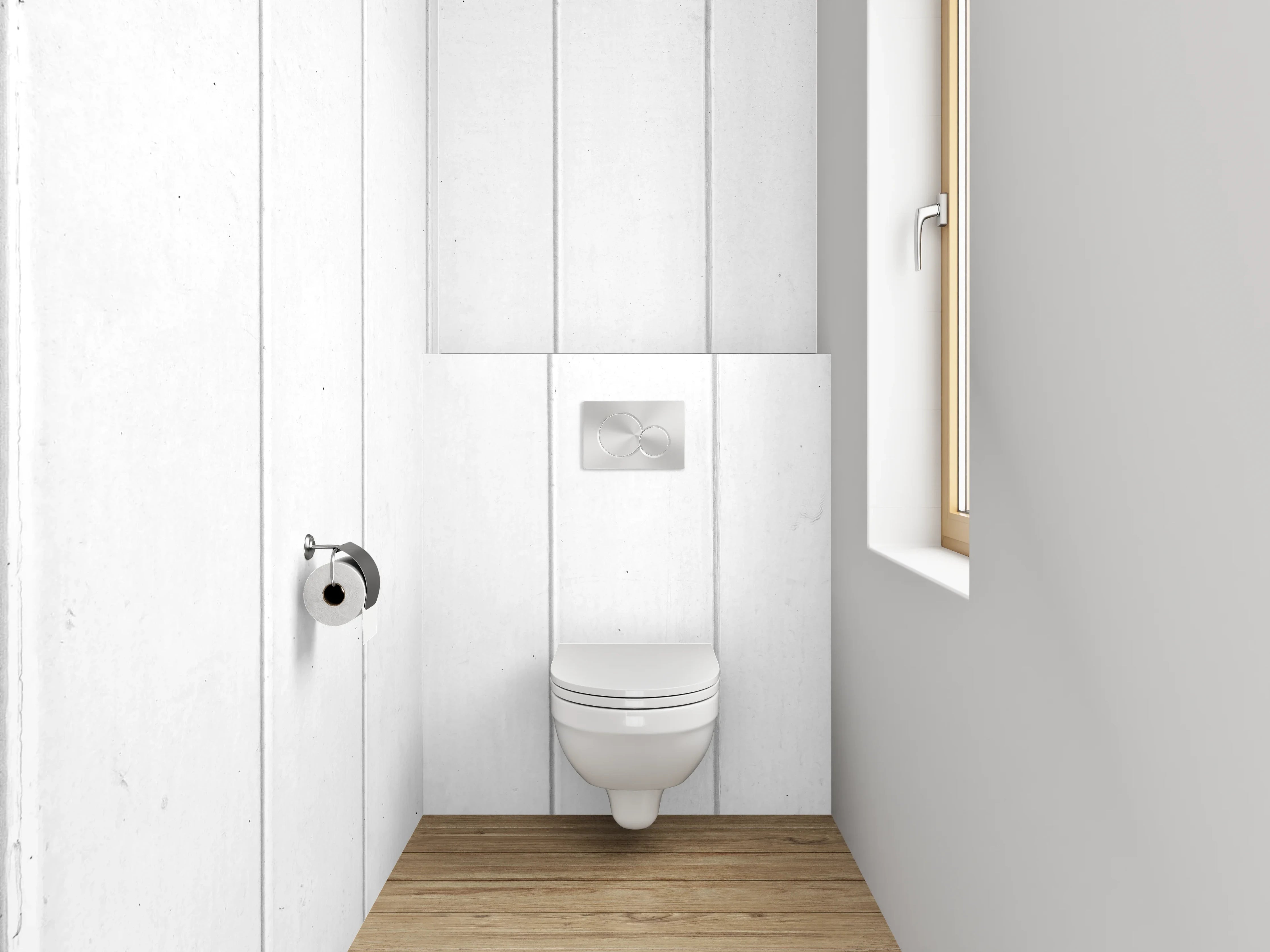 WC-Rückwand - Skandinavisch weiße Holzoptik-Paneele