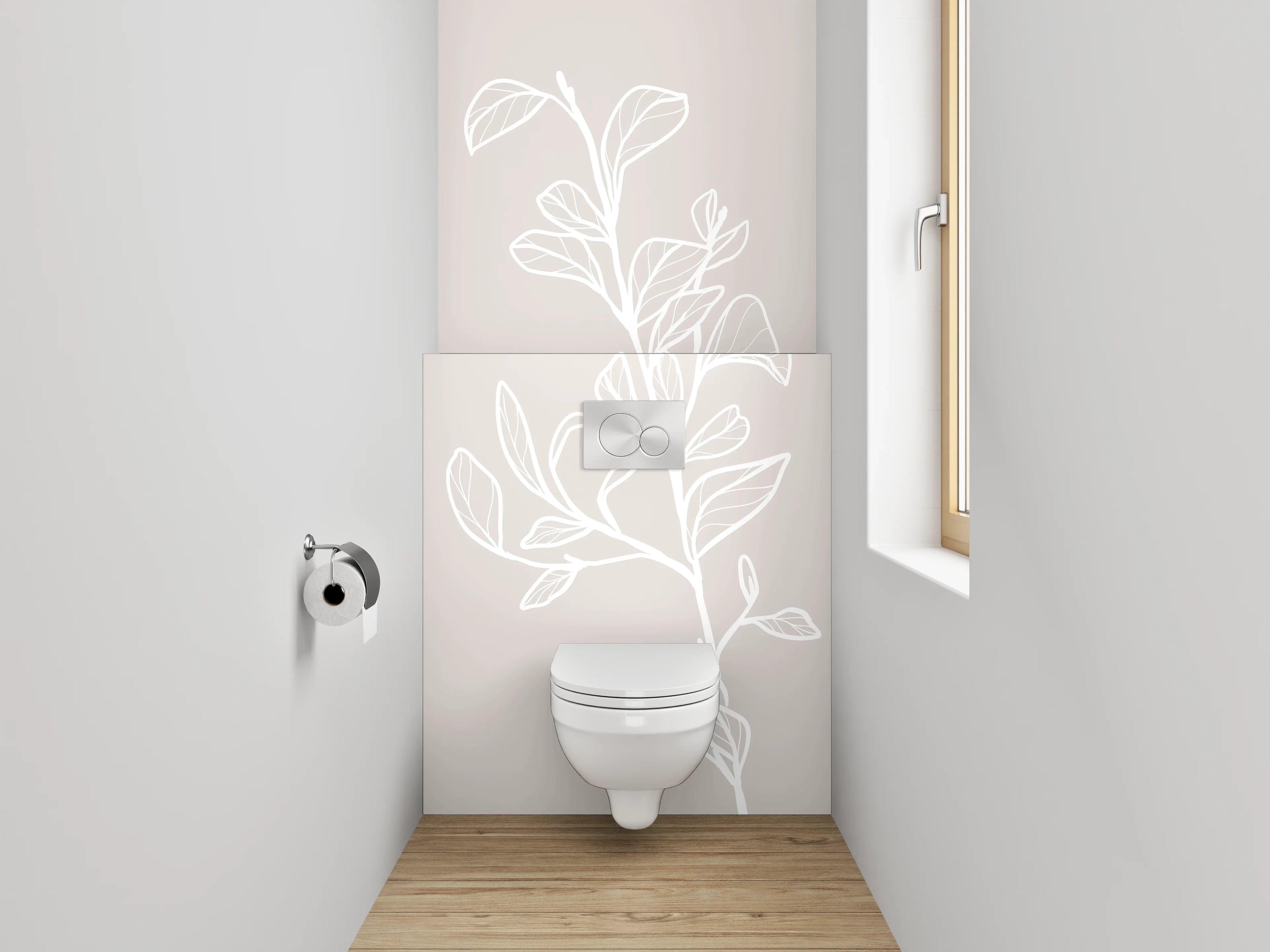WC-Rückwand - Skandinavische Lineart Zweig auf Beige