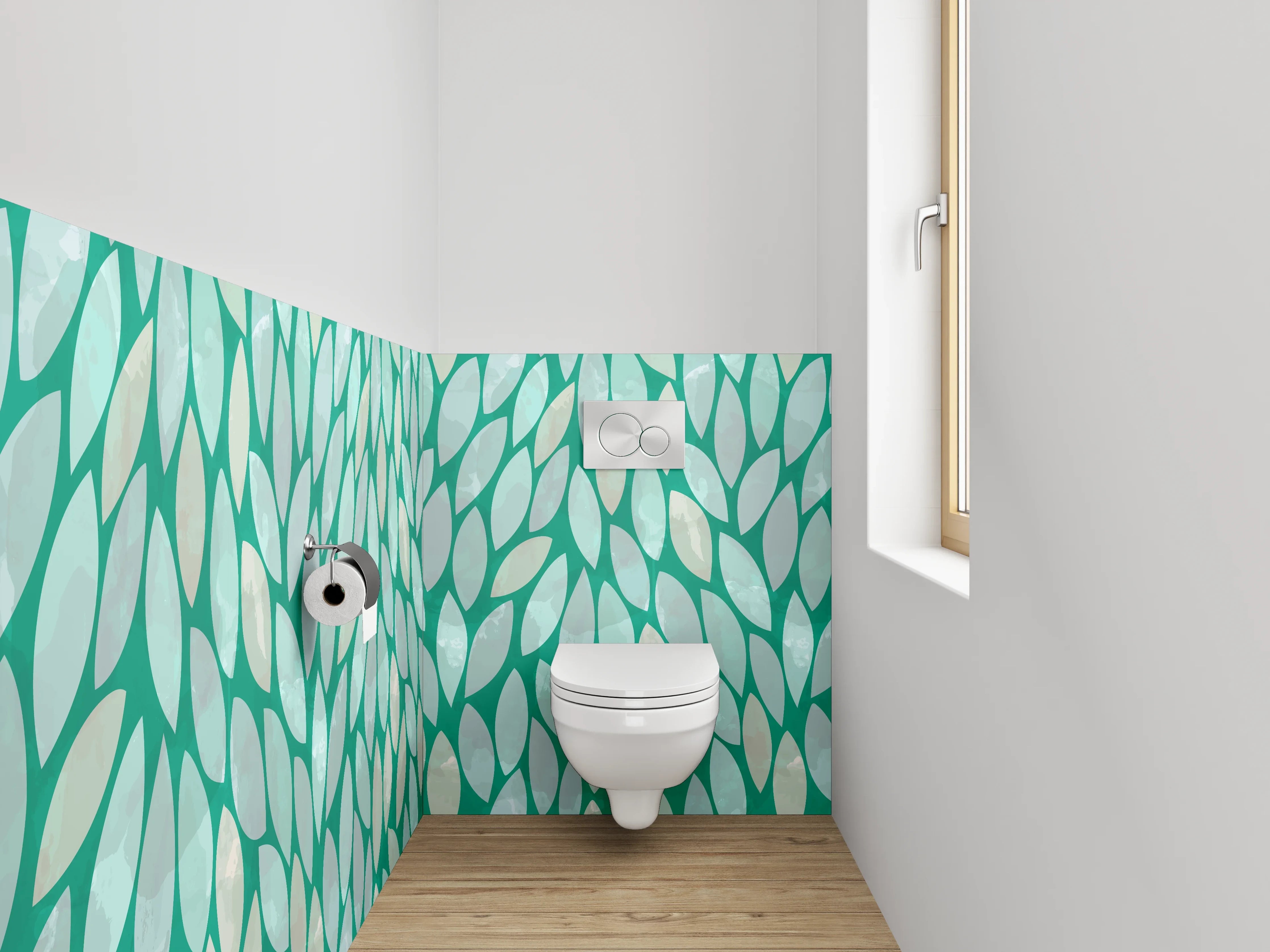 WC-Rückwand - Skandinavisches Blättermuster Türkis