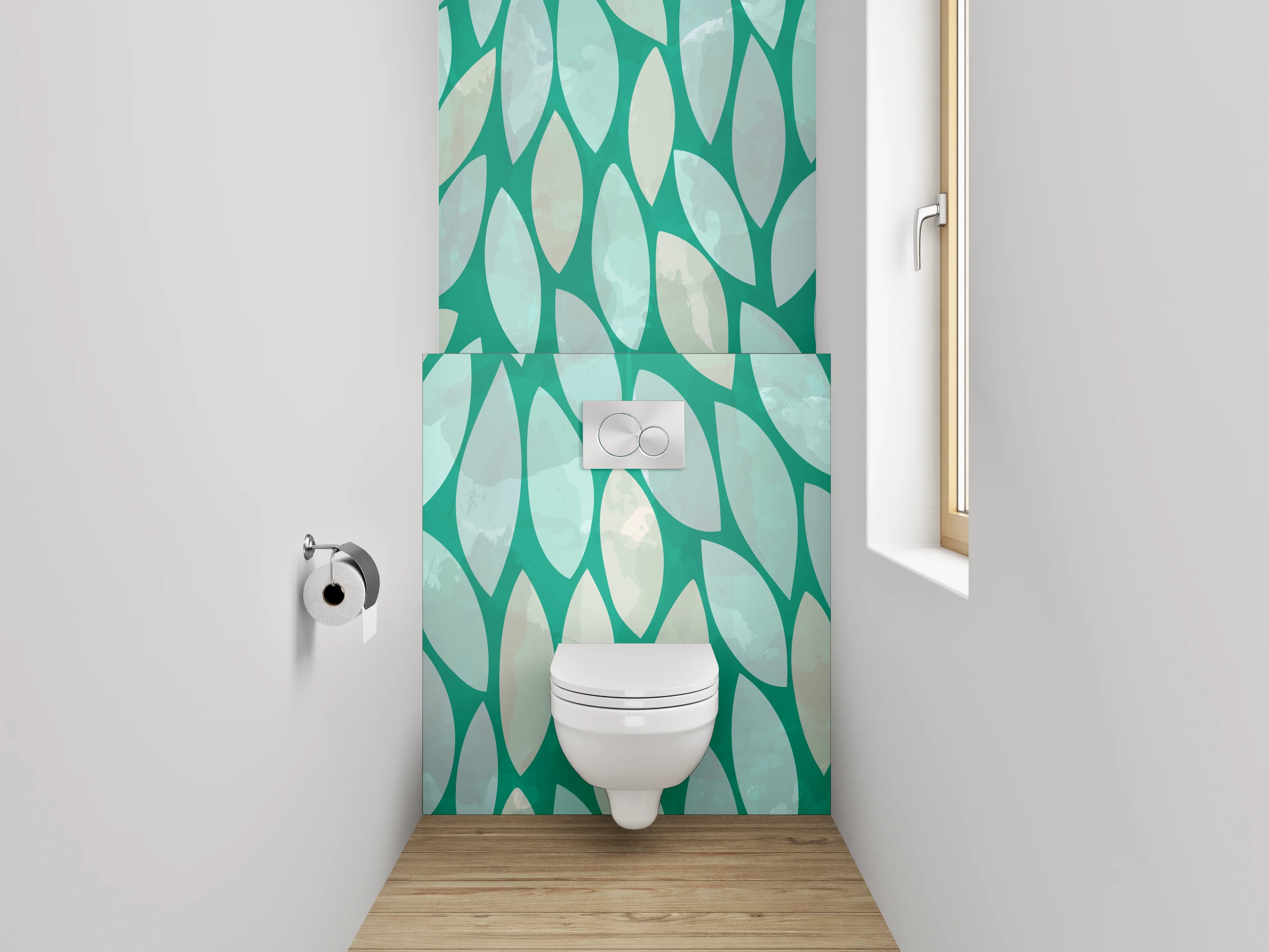 WC-Rückwand - Skandinavisches Blättermuster Türkis