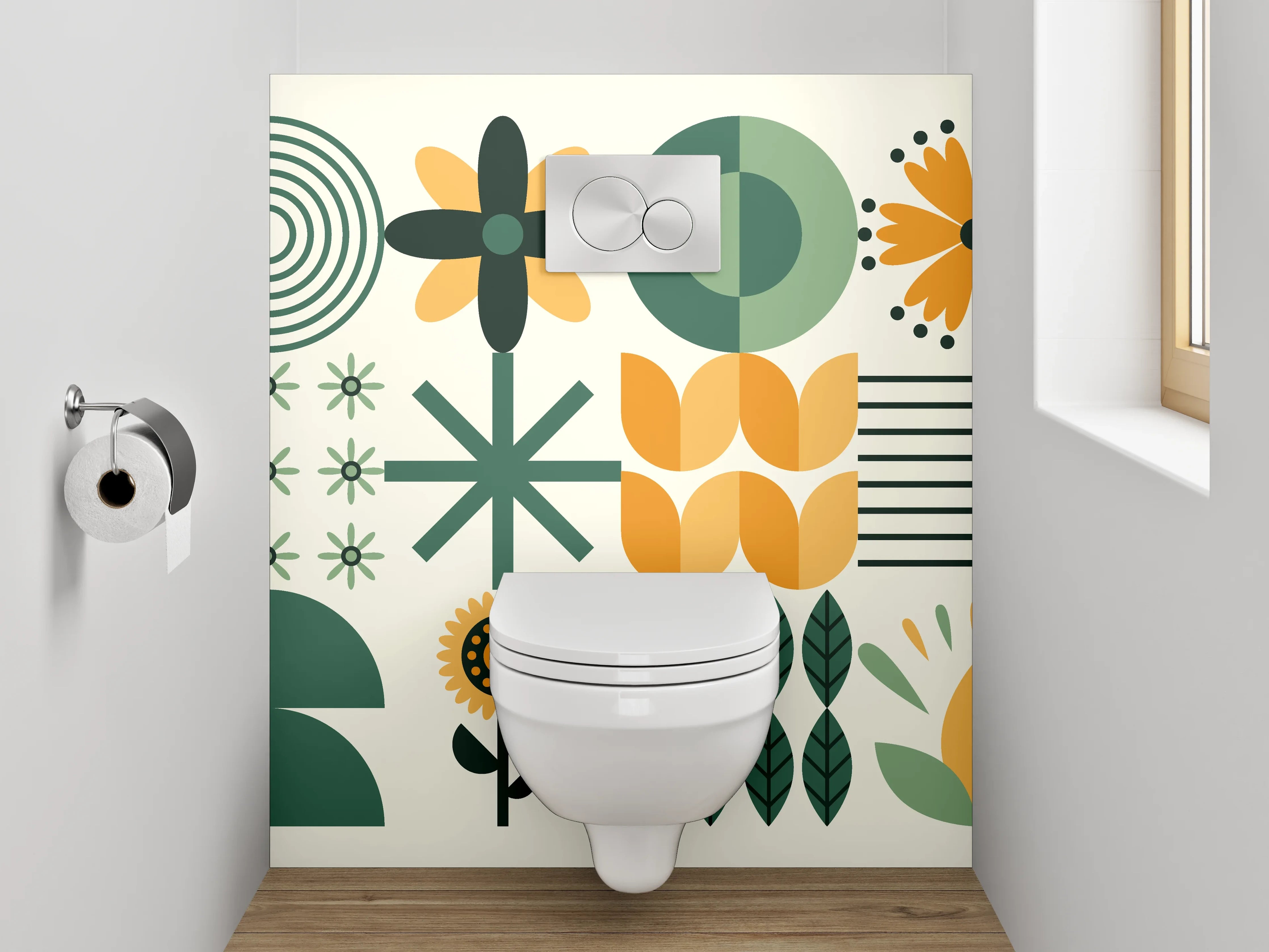 WC-Rückwand - Skandinavisches Blumenmuster Retro Look