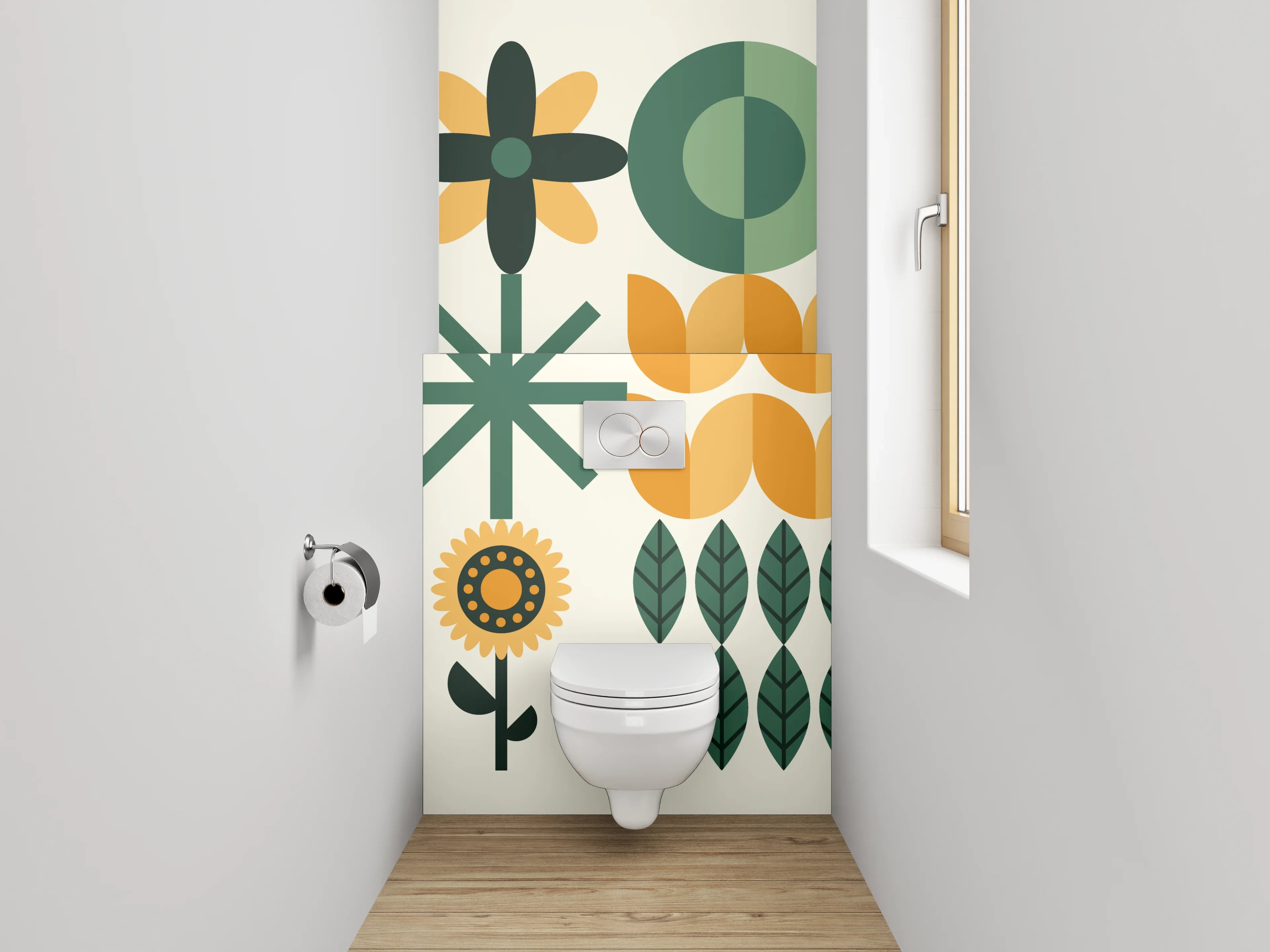 WC-Rückwand - Skandinavisches Blumenmuster Retro Look