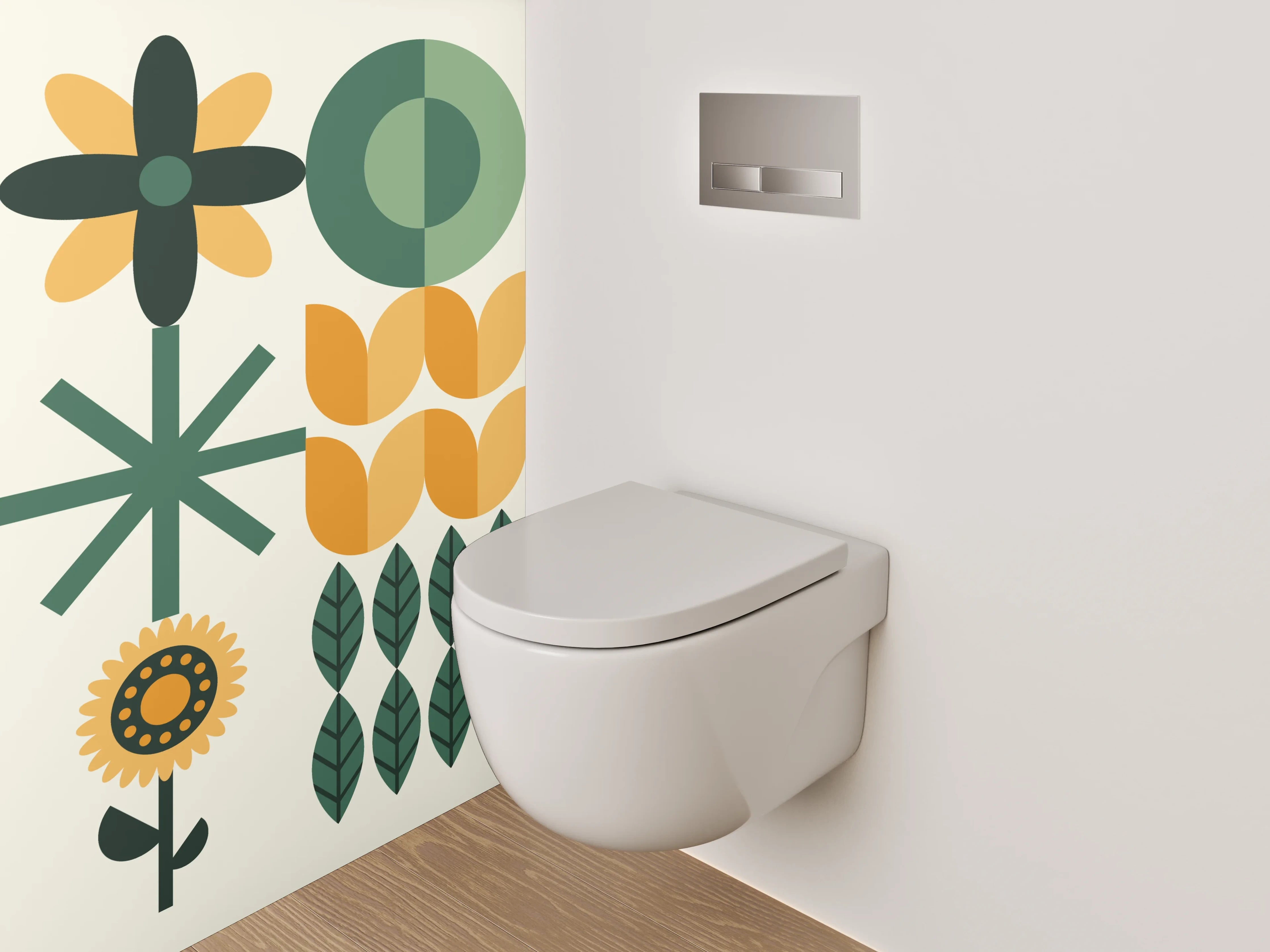 WC-Rückwand - Skandinavisches Blumenmuster Retro Look