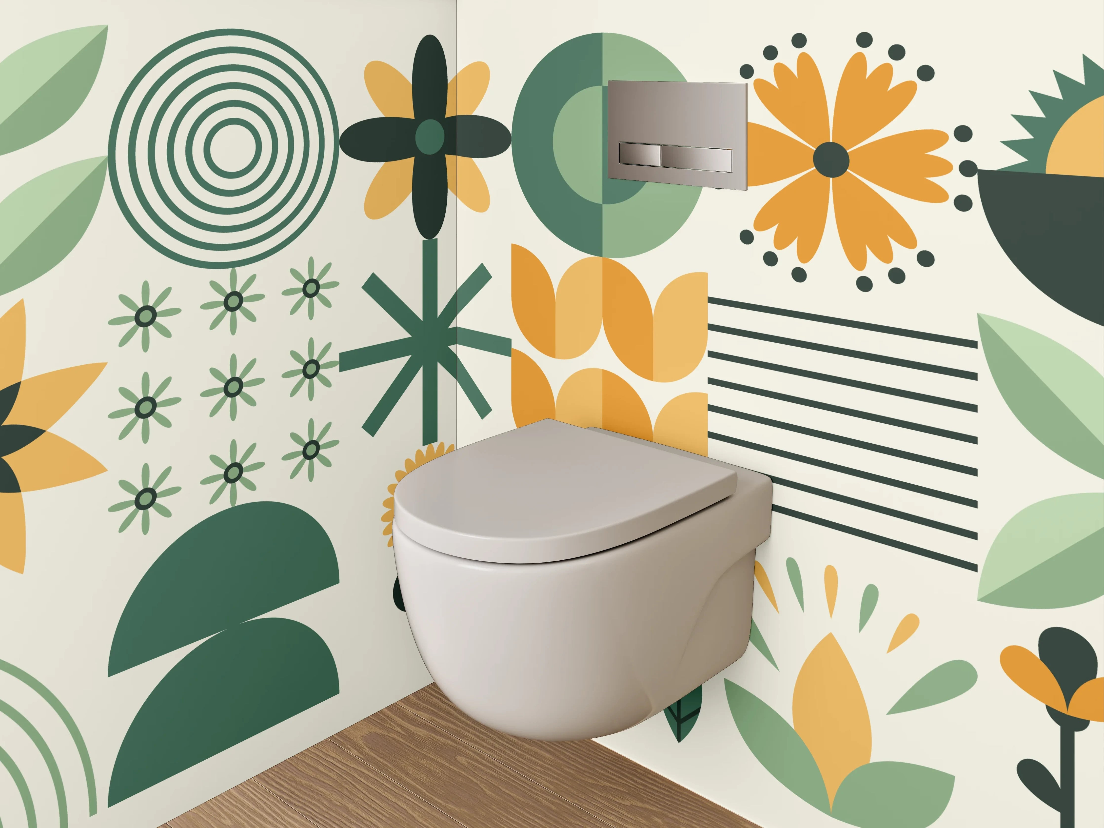 WC-Rückwand - Skandinavisches Blumenmuster Retro Look